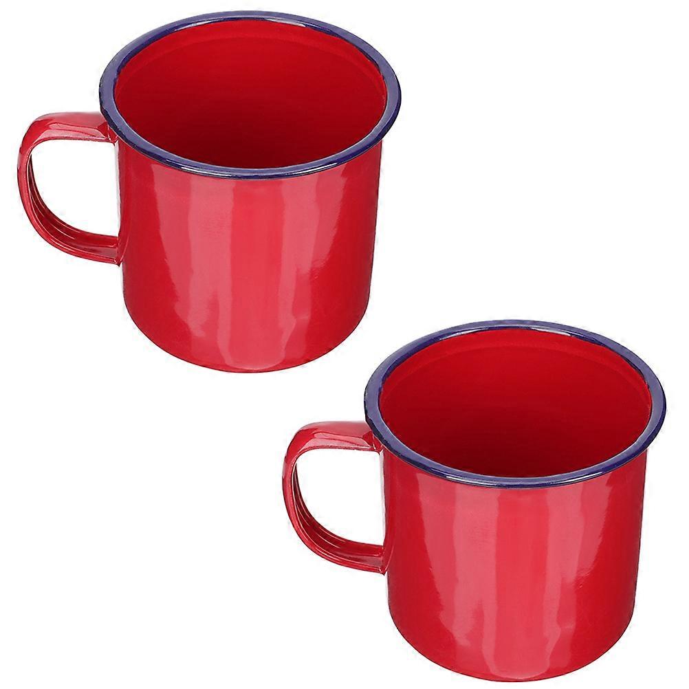 Reusable Enamel Tea Cup 2Pcs Comfortable Dark Red Mugs Ideal For Milk Coffee And All Beverage Types