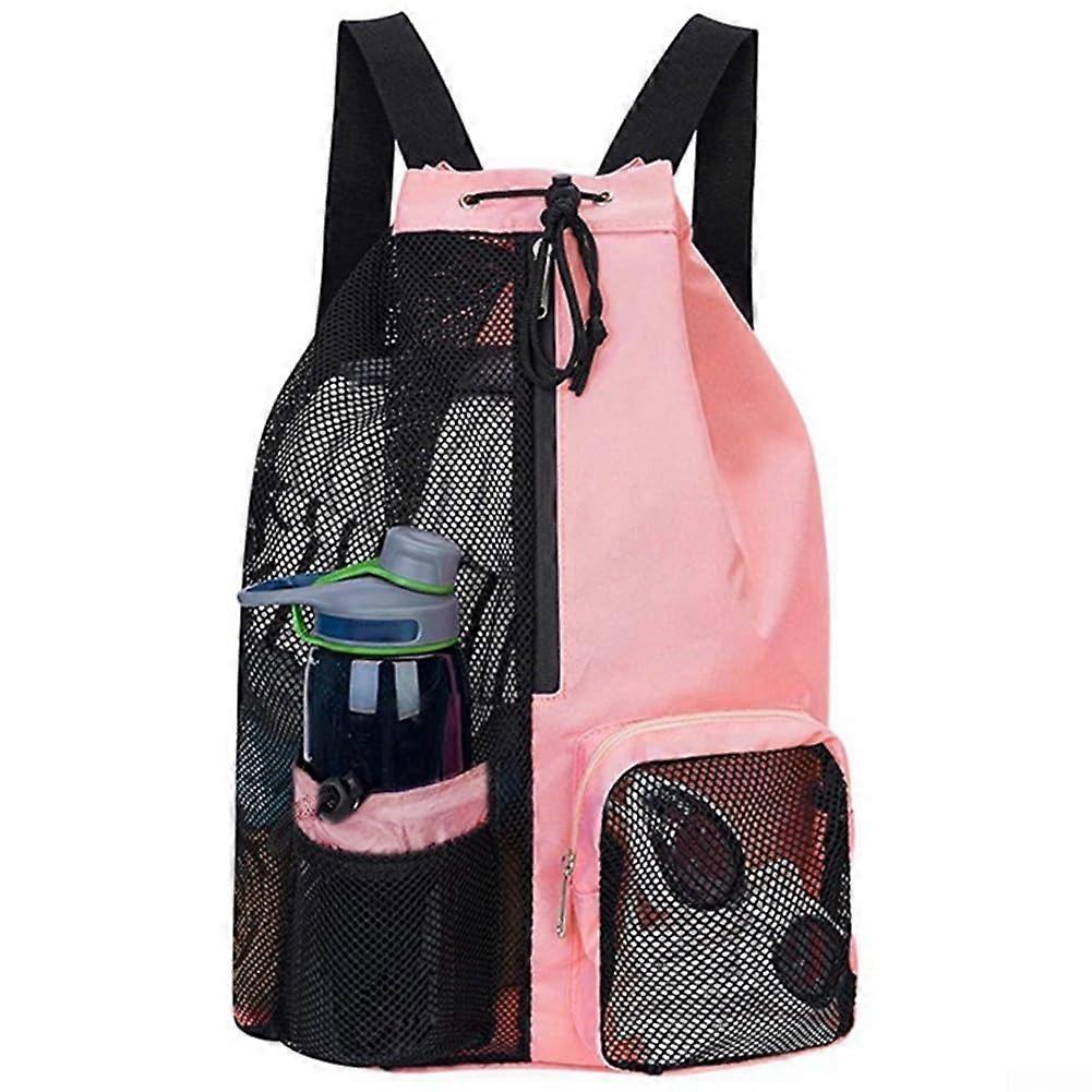Water-Resistant Mesh Swim Bag with Adjustable Straps for Fitness Use in Pink Color, Lightweight and Durable Design