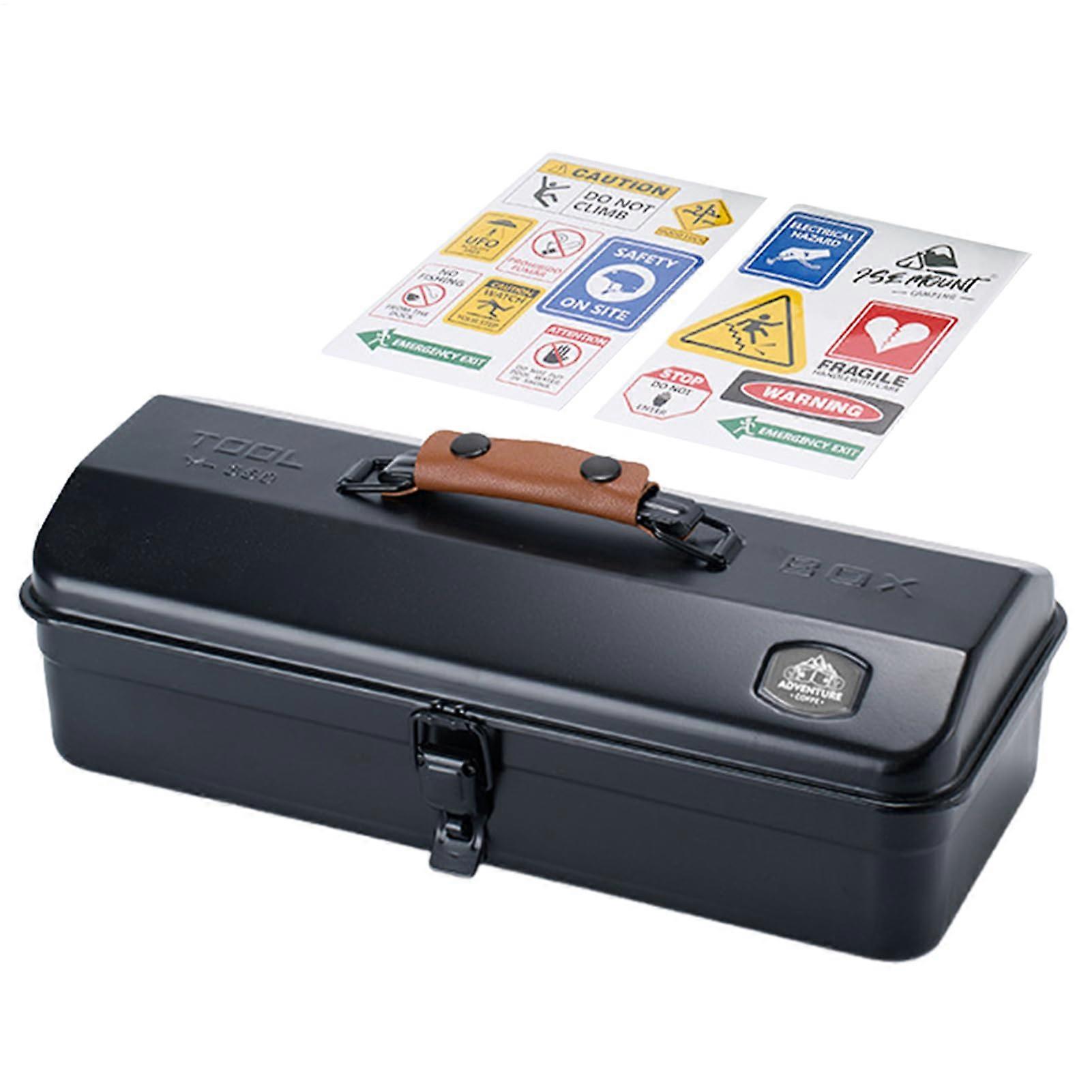Portable Metal Storage Box Metal Tool Box with Hip Roof Portable Tool Box for Camping, Outdoor Travel Tools, Practical Tool Box Black