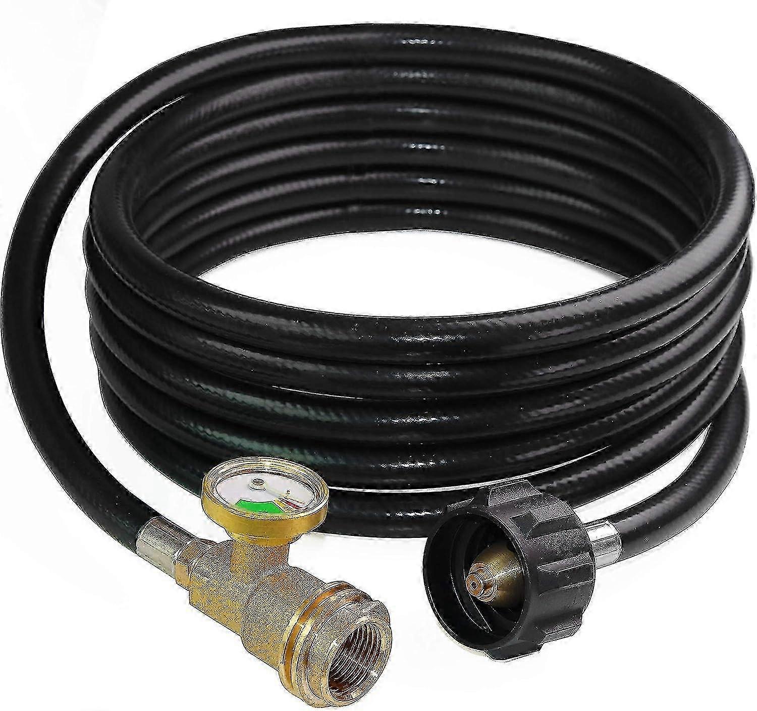 Propane Hose 12FT with Gauge for Grill Heater, Acme Male to QCC/Pol Connector