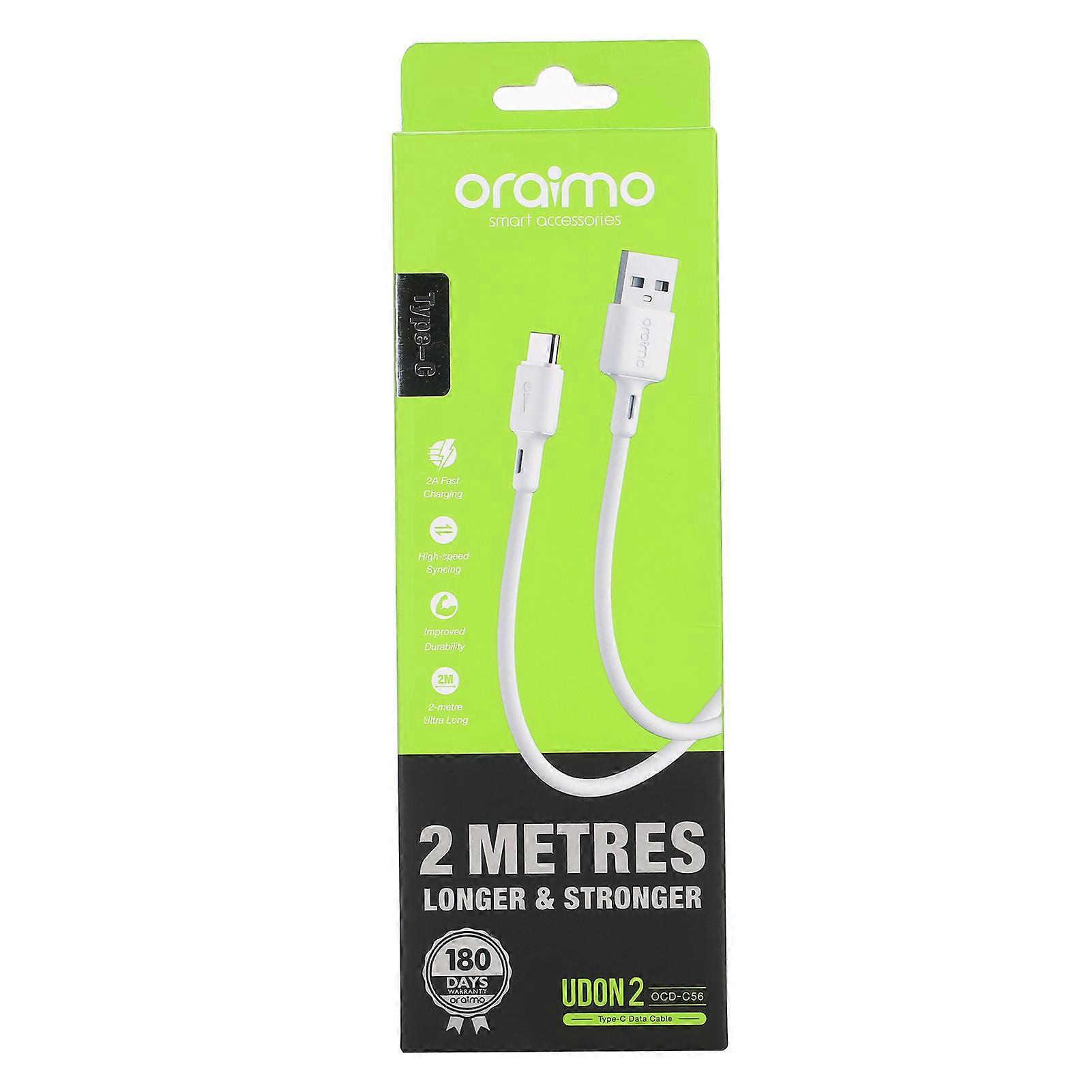 Oraimo Udon 2M Type-C Cable - Fast Charging, Durable, Tangle-Free, High-Speed Data Transfer