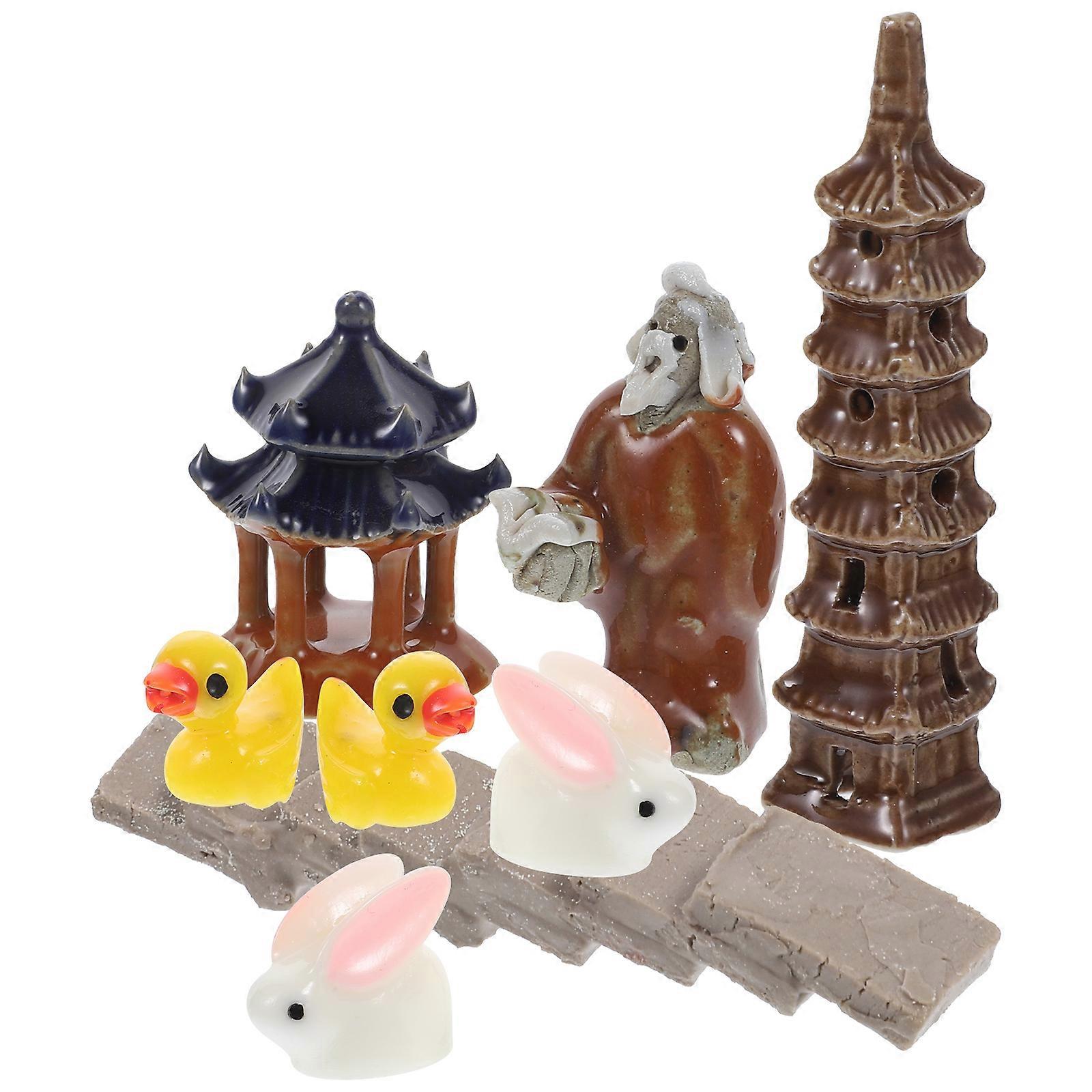 Micro Landscape Ceramic Small Ornaments for Adornment 11Pcs Assorted Colors