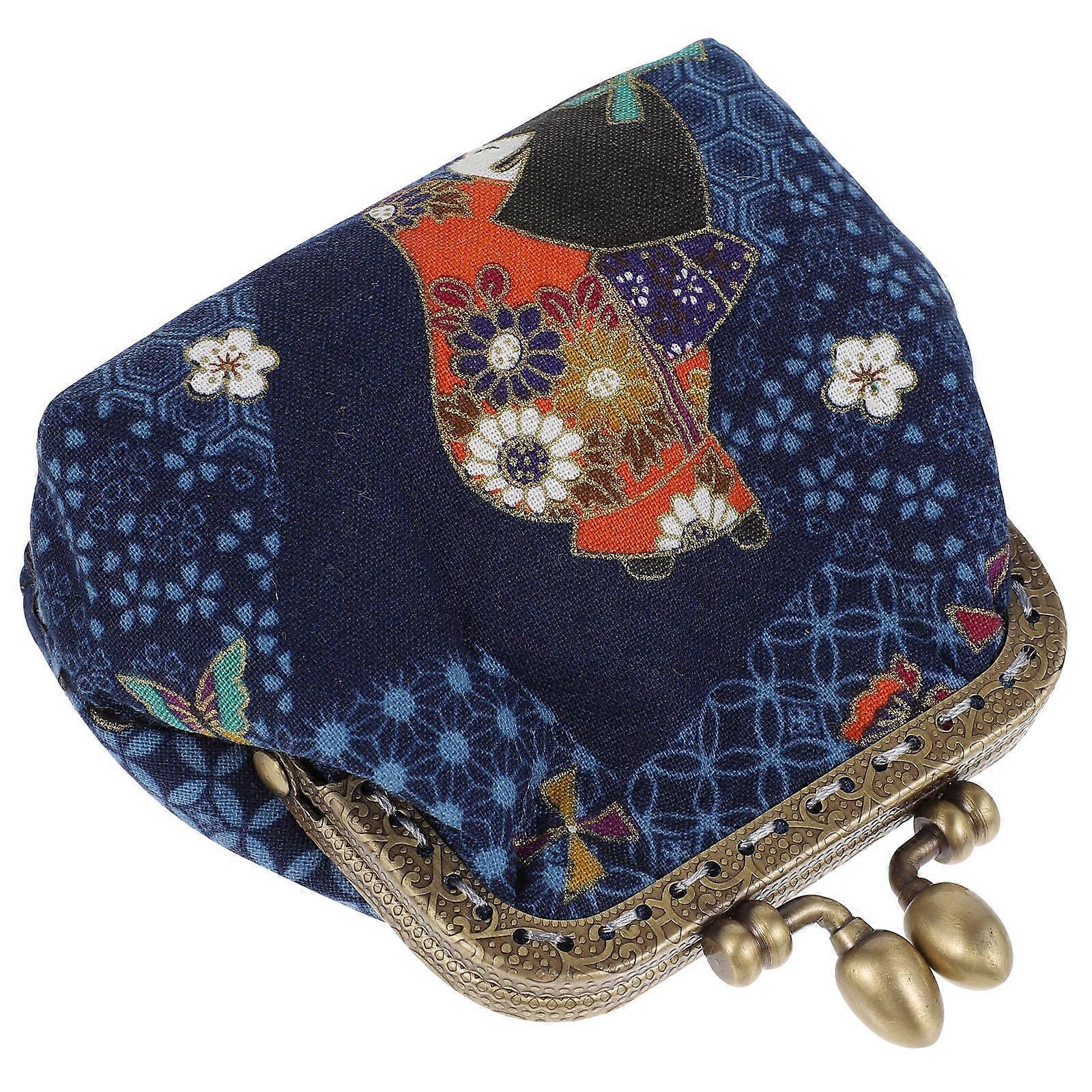 Change Purse Small Wallet for Women Blue Cotton Compact Shape Storage 1Pc