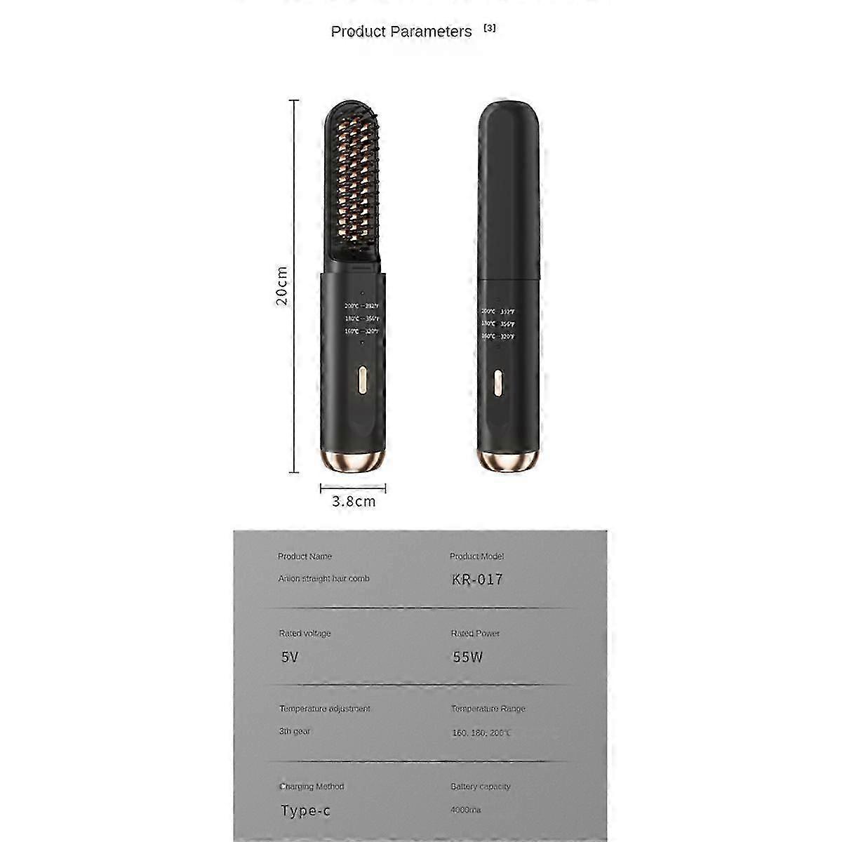 Cordless Hotcomb Hair Straightener Brush with Fast Heating & Negative Ions Technology