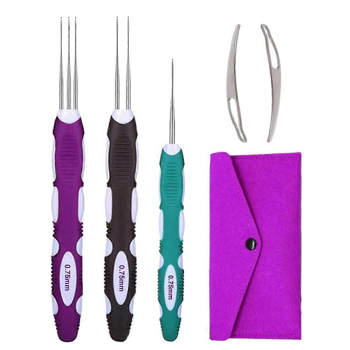 Hair Crochet Hooks with Ergonomic Handle, 3Pc Hair Braid Craft 0.75mm