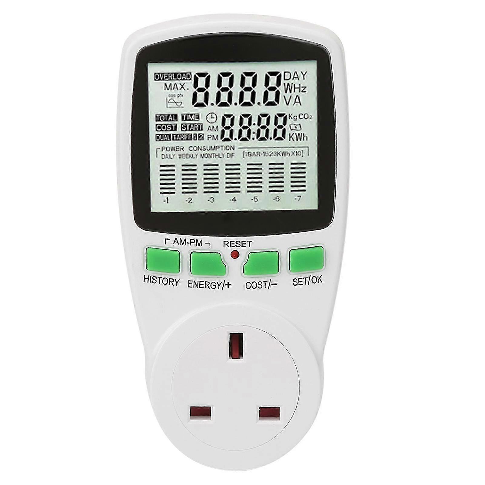 Energy Monitor 0.000KWh-9999KWh Power Meter Plug 0-16A Electricity Usage Monitor(UK 230V) Edition 0827
