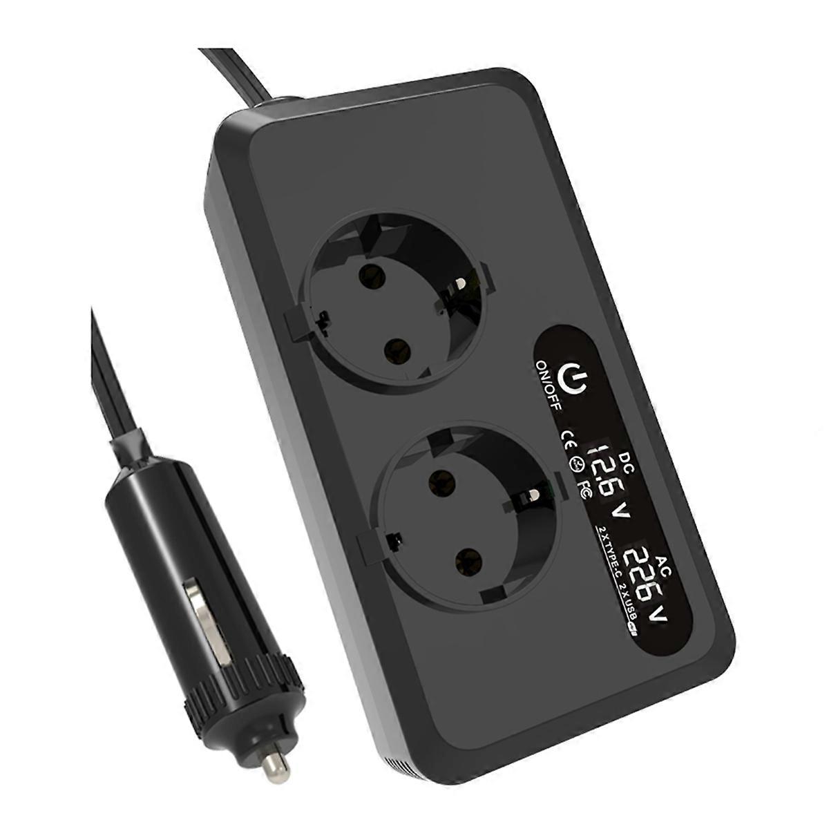 200W Car Inverter DC 12V to 230V AC Power Inverters USB Ports Charger Adapter Car Plug Converter with LED Screen EU Plug