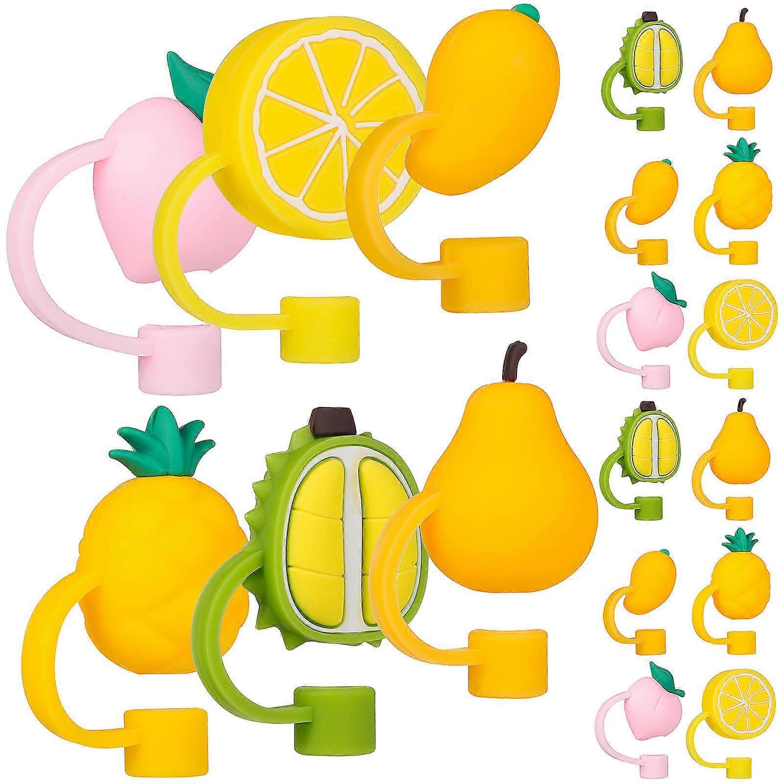 Silicone Straw Cover with Fruit Shape Design for Decor Assorted Color Safe Food Grade 18 Pieces