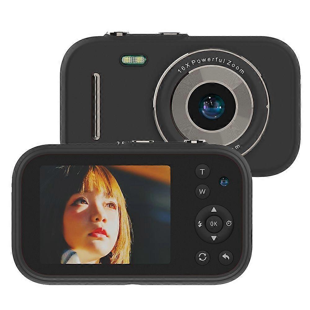 Digital camera, 2.5K UHD 1080P children's camera with 32GB memory card, 16x zoom anti-shake, suitable for boys and girls(BLACK)