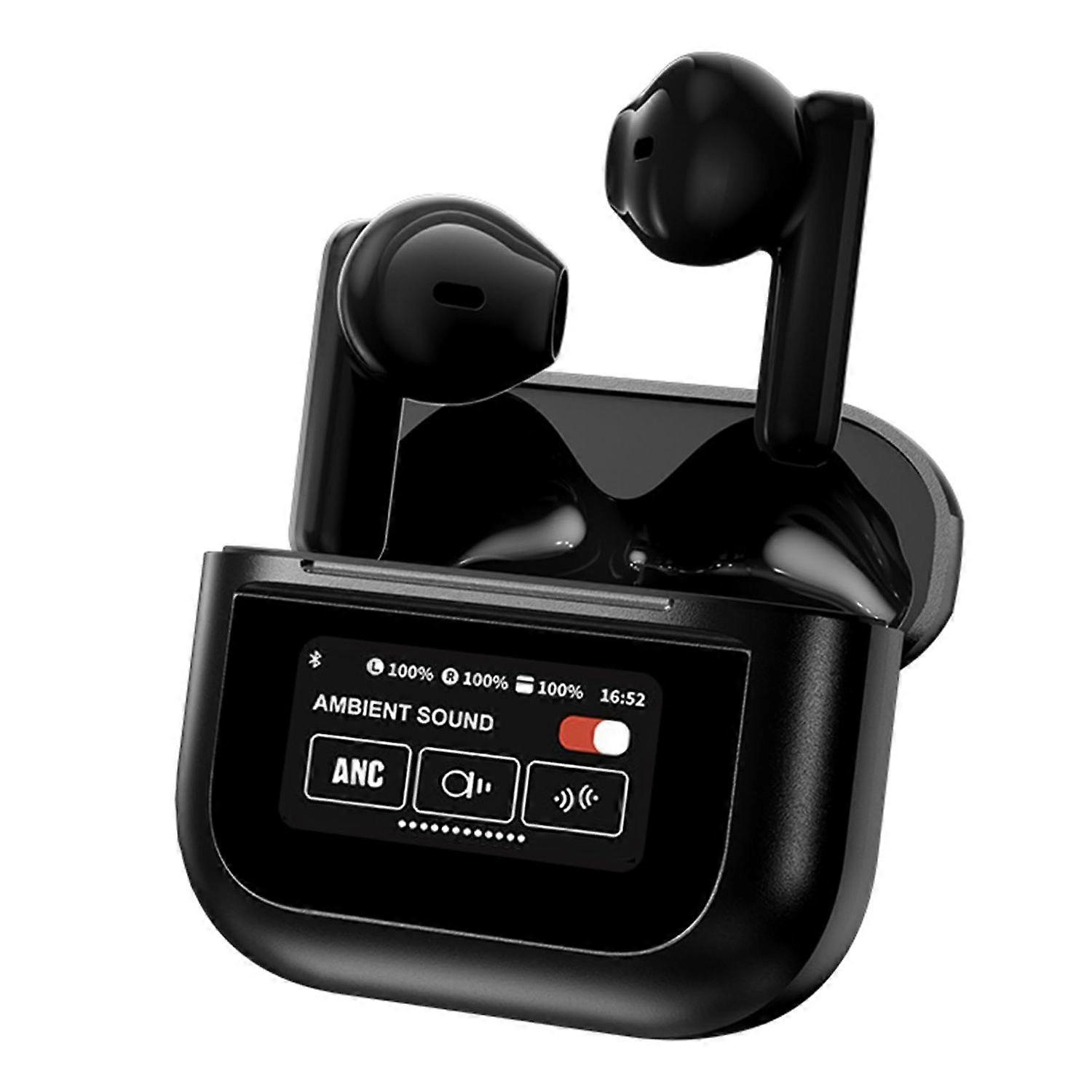 Wireless headset Bluetooth 5.4 with screen touch box HIFI stereo sound effect call noise reduction(Black)