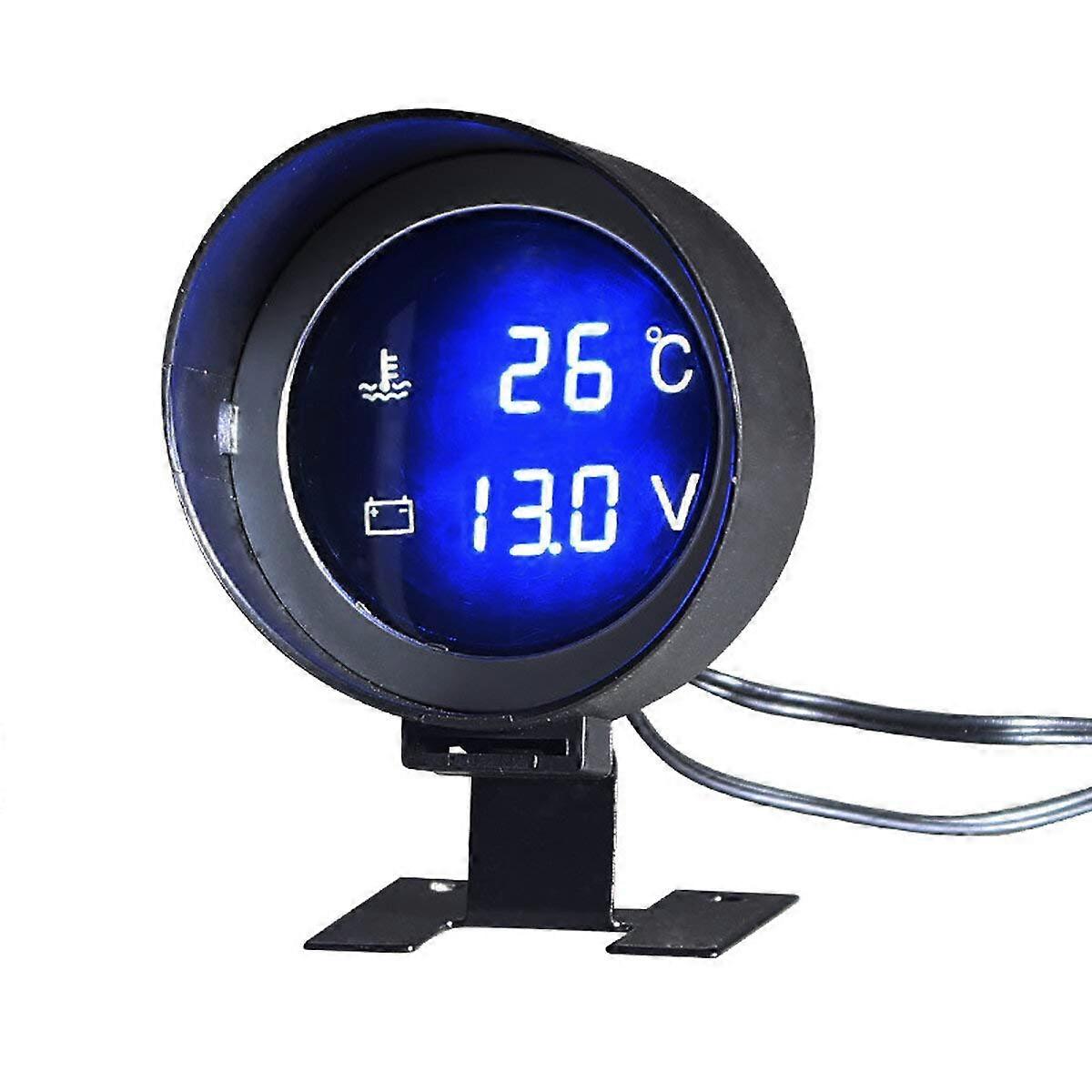 LGJ0310 Car Water Temp Temperature Meter  Voltmeter Gauge Blue LED Digital Display 12mm Multifunction