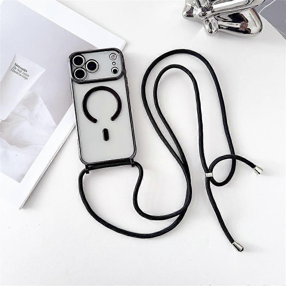 Compatible For iPhone 17 Pro Max Case Compatible with MagSafe Electroplating TPU Phone Cover with Long Lanyard