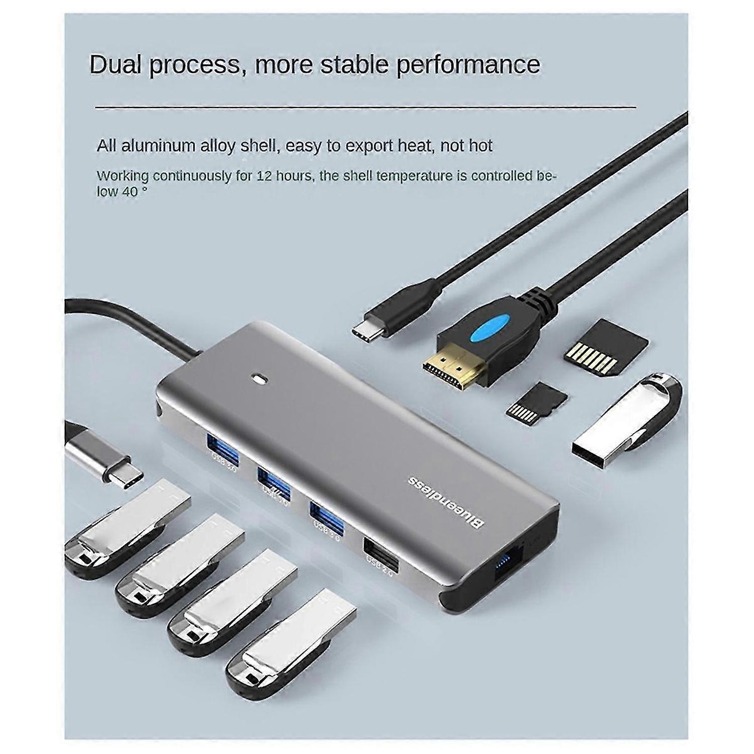 Blueendless Aluminum USB C To 10 In 1 HUB