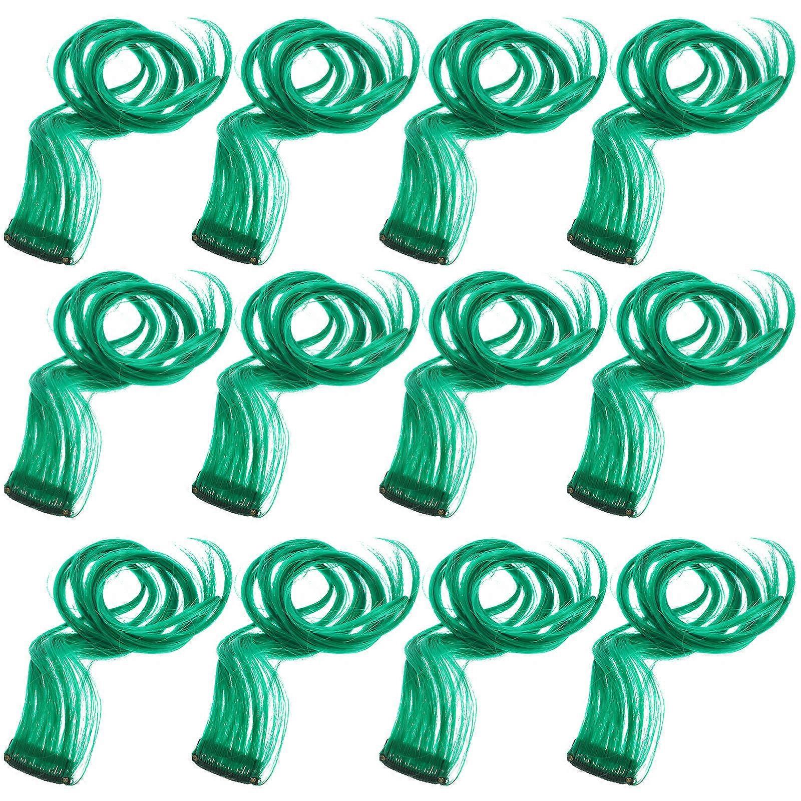 Green Hair Extensions Colored Hair Extensions for Decoration 24Pcs Curly