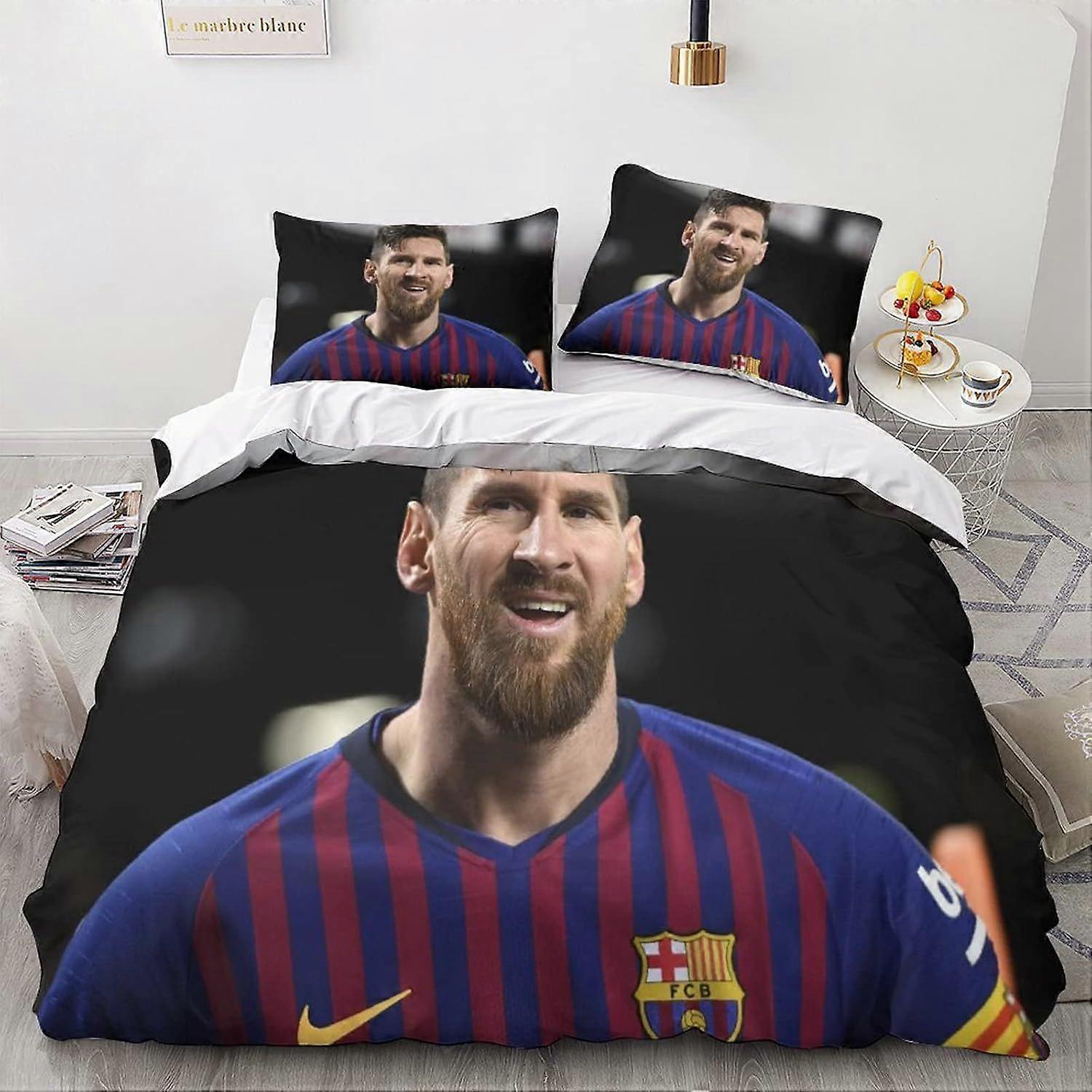 PIN1195 Leo Messi 3D Comforter Cover Set for Kids Boys Duvet Cover 3 Piece Set Youth Teens Bedding Quilt with Zipper Closure Soft Microfiber King220x2