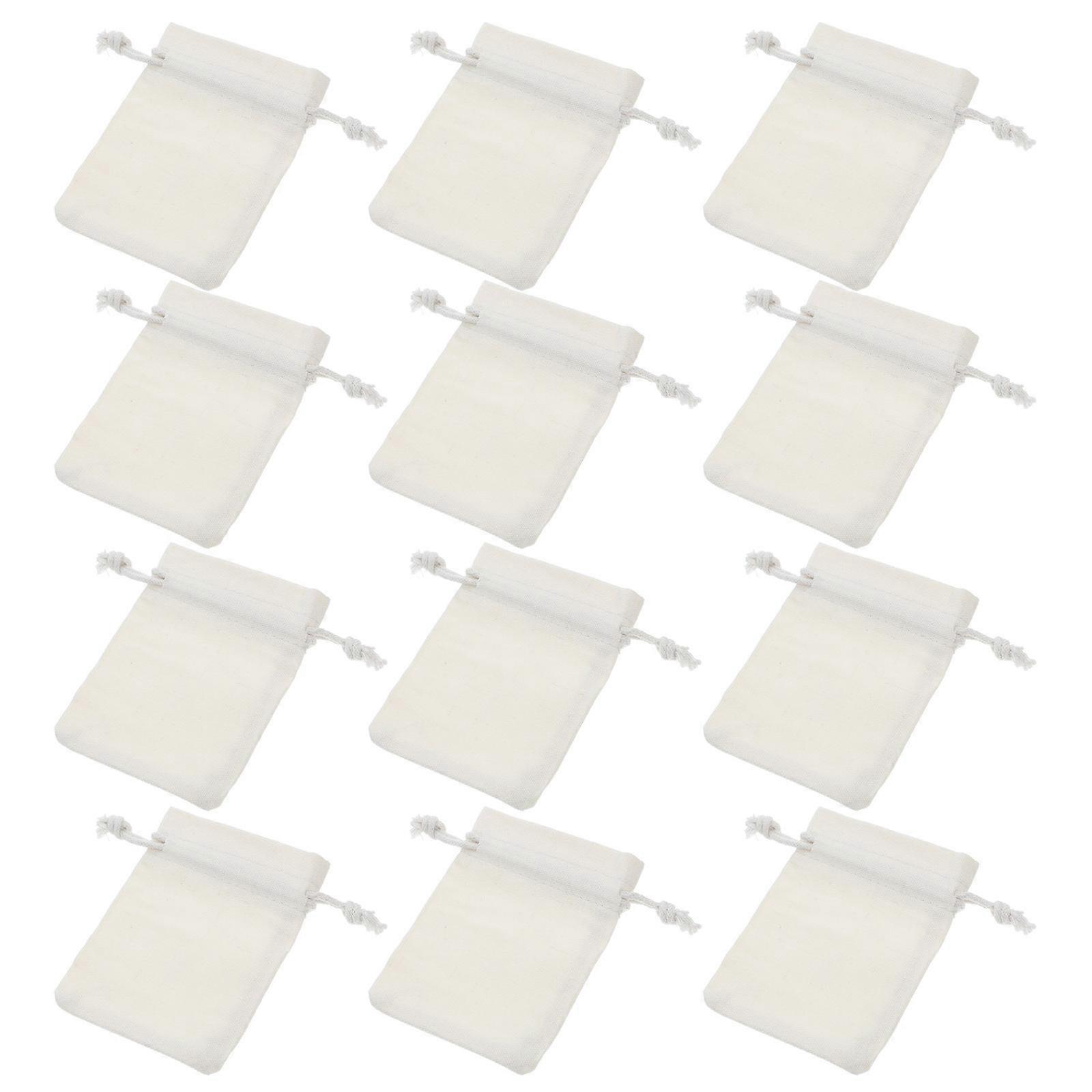 20Pcs Muslin Bags Canvas Drawstring Bag for Jewelry Use Beige