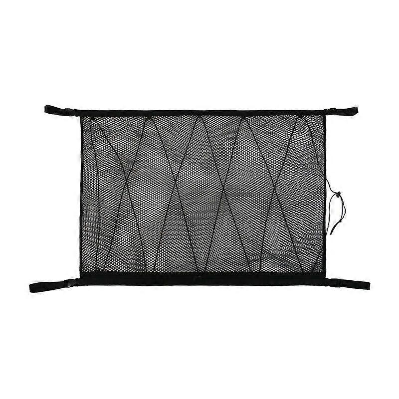Universal Car Roof Storage Net with Zipper, Black Cargo Organizer Mesh for Car SUV Ceiling (Drawstring Net), 90x65cm