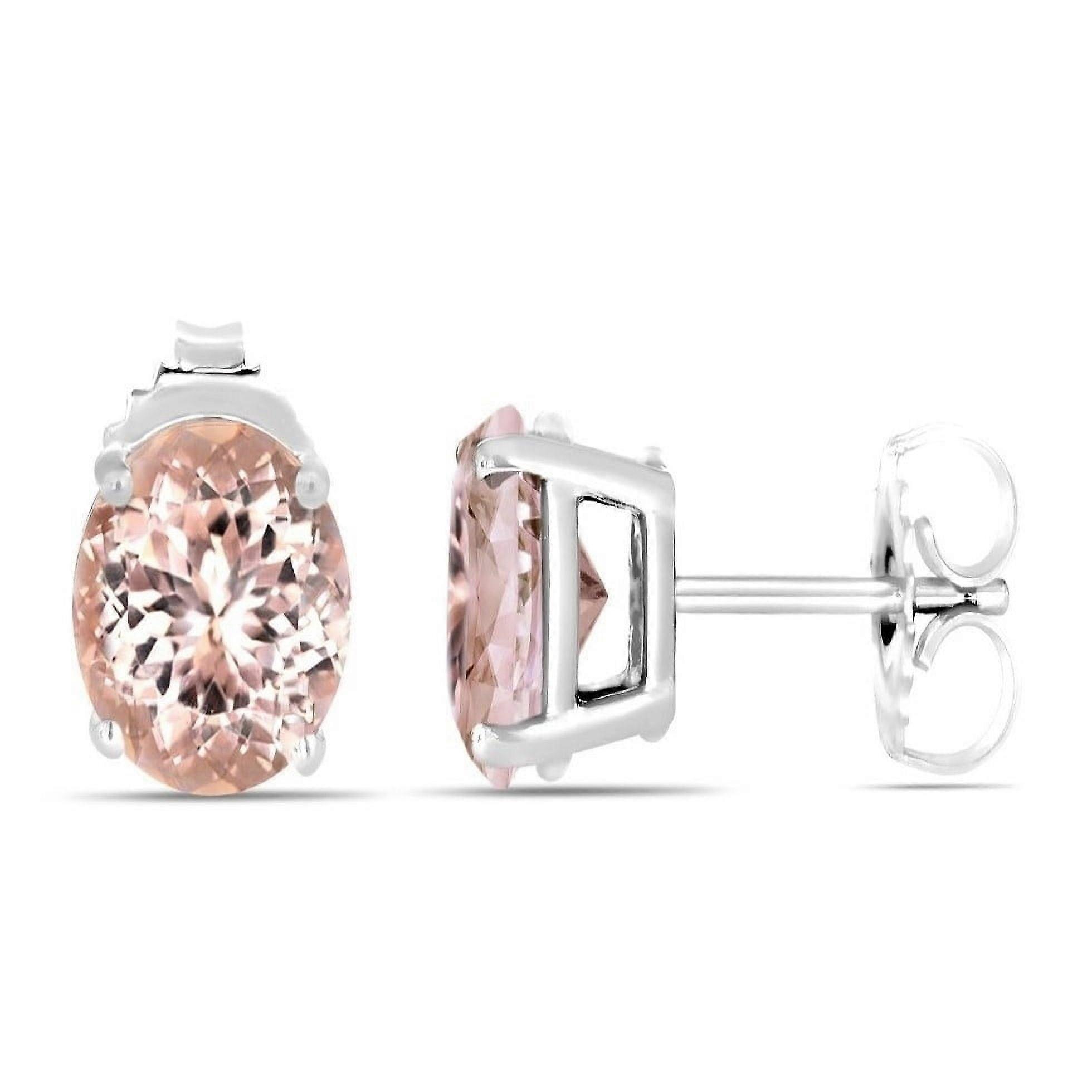 Morganite Oval Cut Stud Earrings 2.00 CTTW Solid Sterling Silver 925