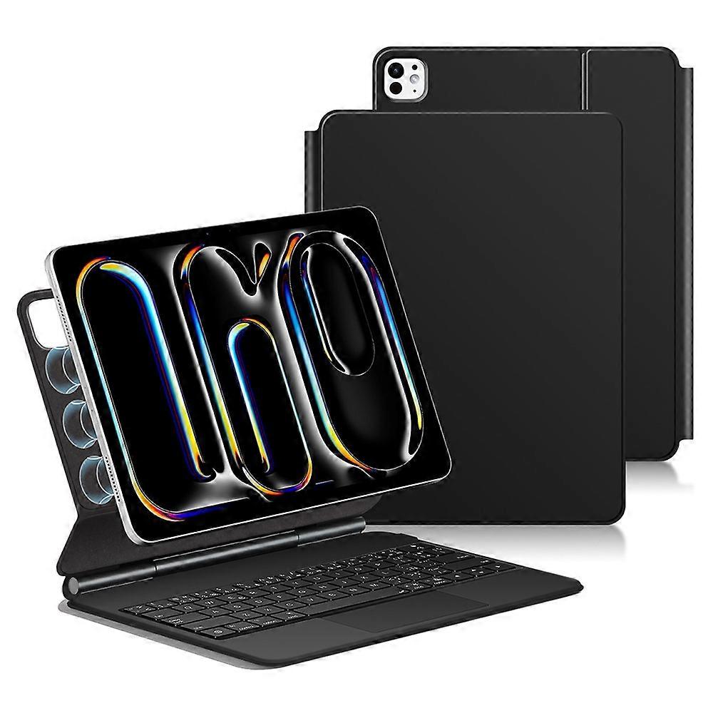 Compatible For iPad Pro 11 (2024) Smart Pogo Pin Direct Connection Keyboard (Spanish Layout) + Leather Tablet Case