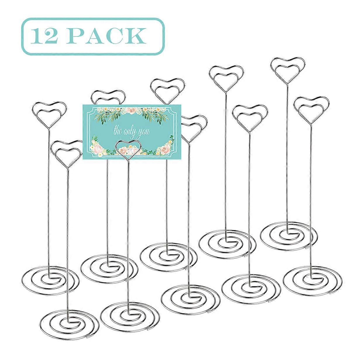 Note Clip Heart Pattern Photo Stands 12Pcs Silver Table Holders