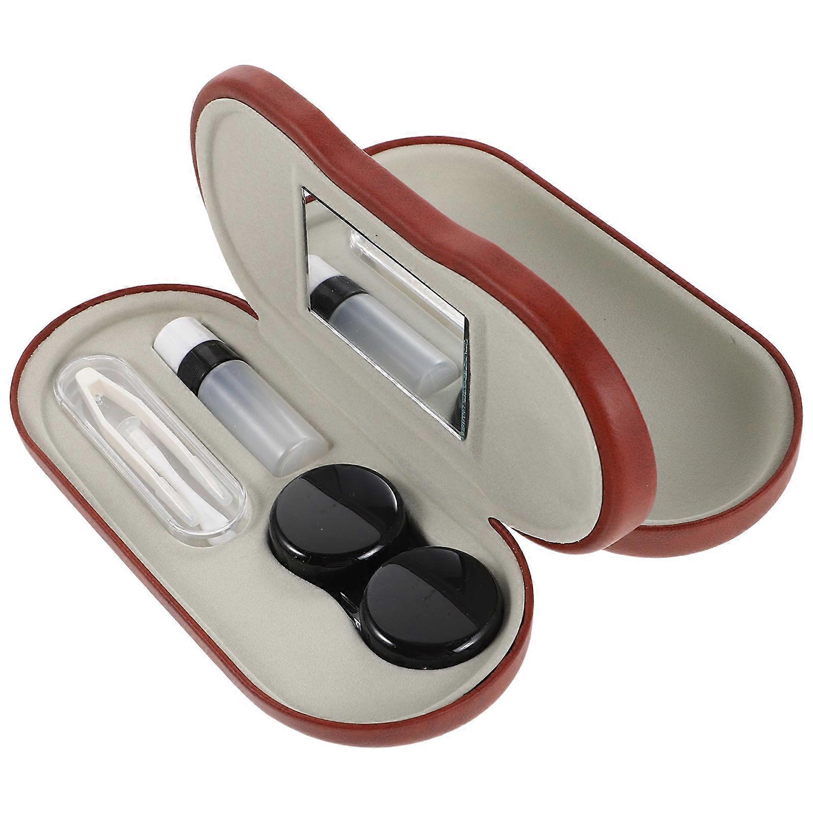 Hard Shell Coffee Dual Eyeglass Case for Travel with 5Pcs Organizer