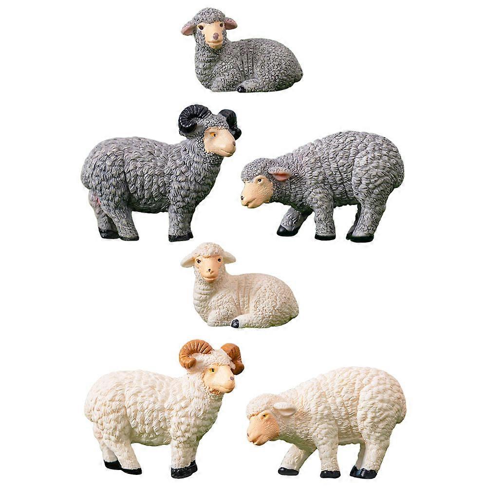 Sheep Garden Ornament 6Pcs Miniature Sheep Statue Home Decor Office Setting Assorted Color Resin Function Cleaning