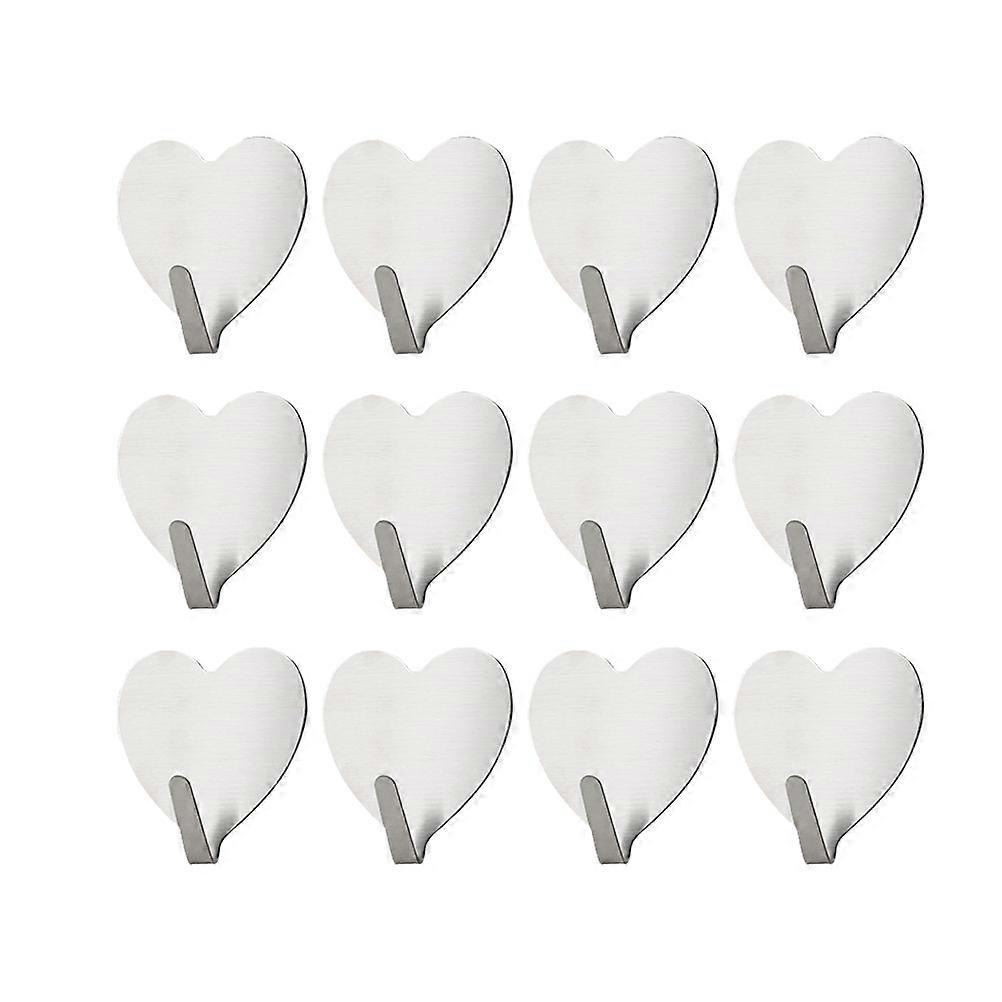Wall Mounted Hook Stainless Steel Hanger for Heart Shape 32Pcs Silver