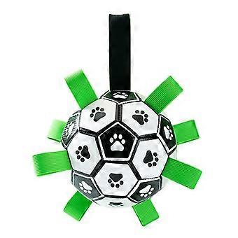 Dog Soccer Ball Toy Bite Resistant Inflatable Interactive Molar Pet Football Tug Toy with Straps for Small Large Dogs