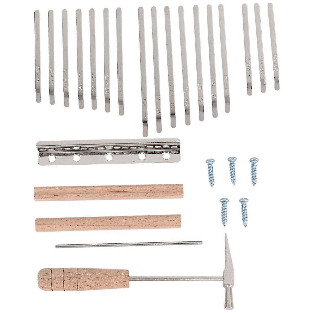 17Keys Kalimba DIY Kit Thum Piano Replacement Parts with Keys Bridge Tuning Hammer Kit Kalimba Acces