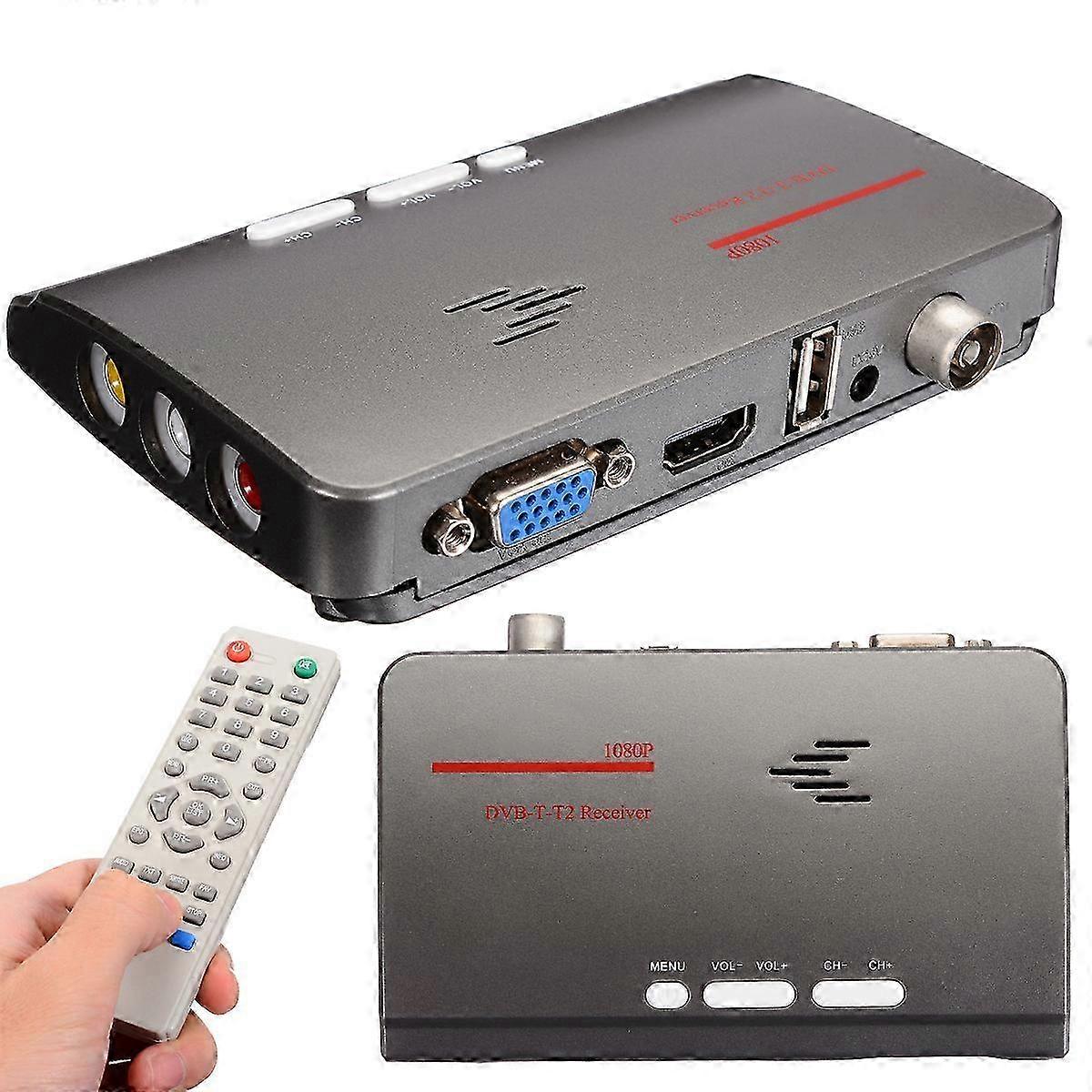 2025 DVB-T DVB-T2 TV Tuner Receiver T/T2 TV Box VGA AV CVBS 1080P HDMI Digital HD Satellite Receiver for LCD/CRT Monitor