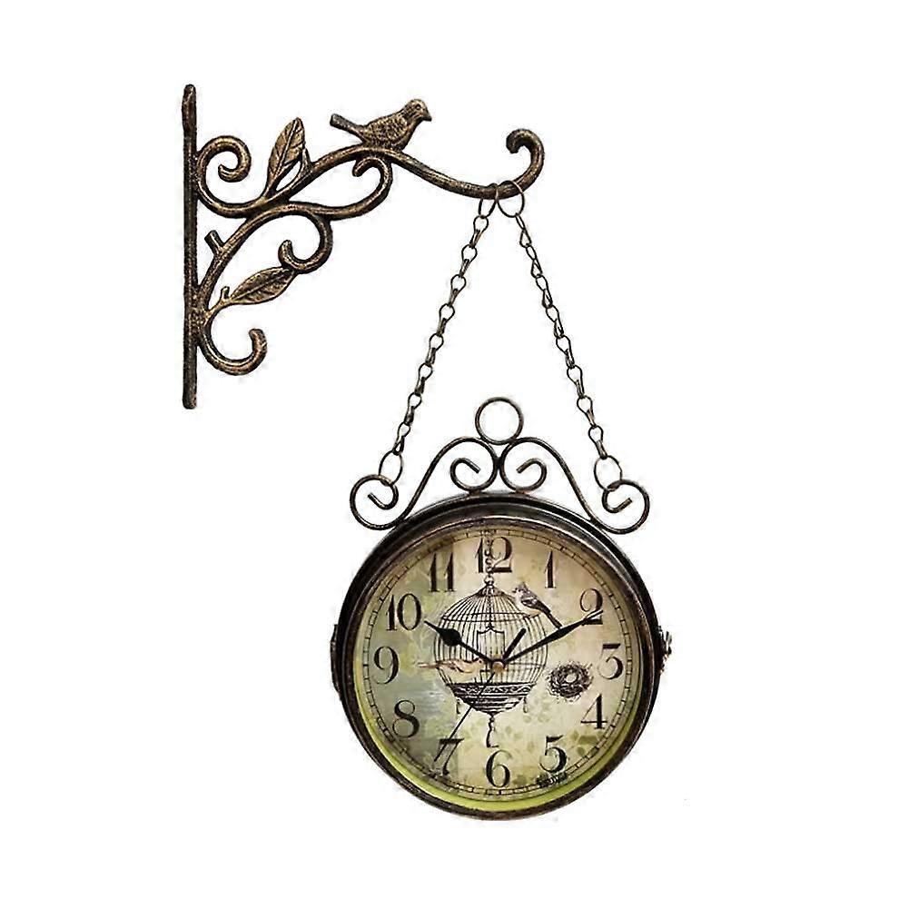 Retro DoubleSided Wall Clock Station Style Garden Clock Waterproof Large Dial For Coffee Shops Gardens