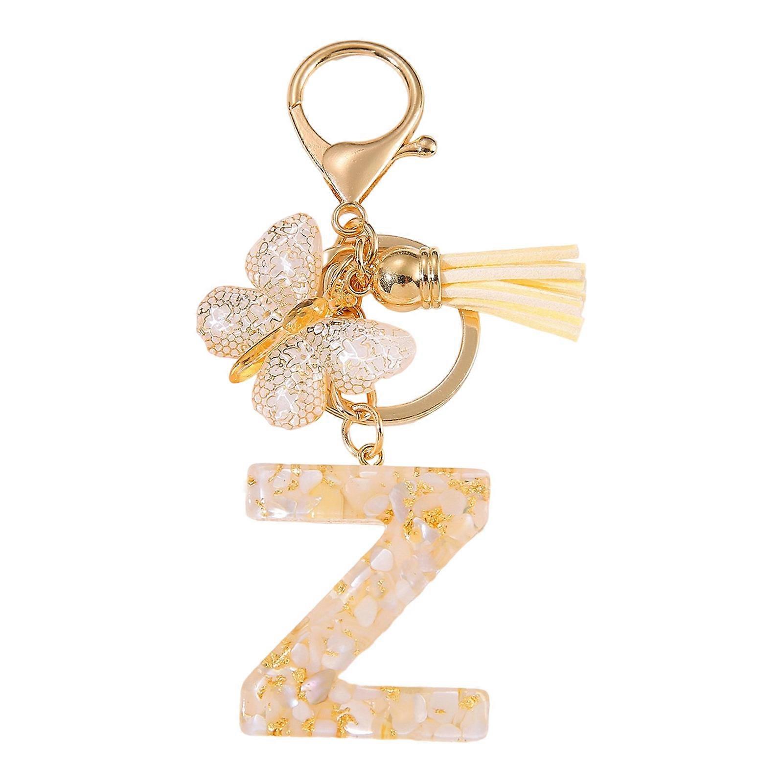 Decorative Initial Keychain Butterfly Charm Tassels Pendant Stylish Resin Alloy Material Compact Everyday Accessory Multicolor