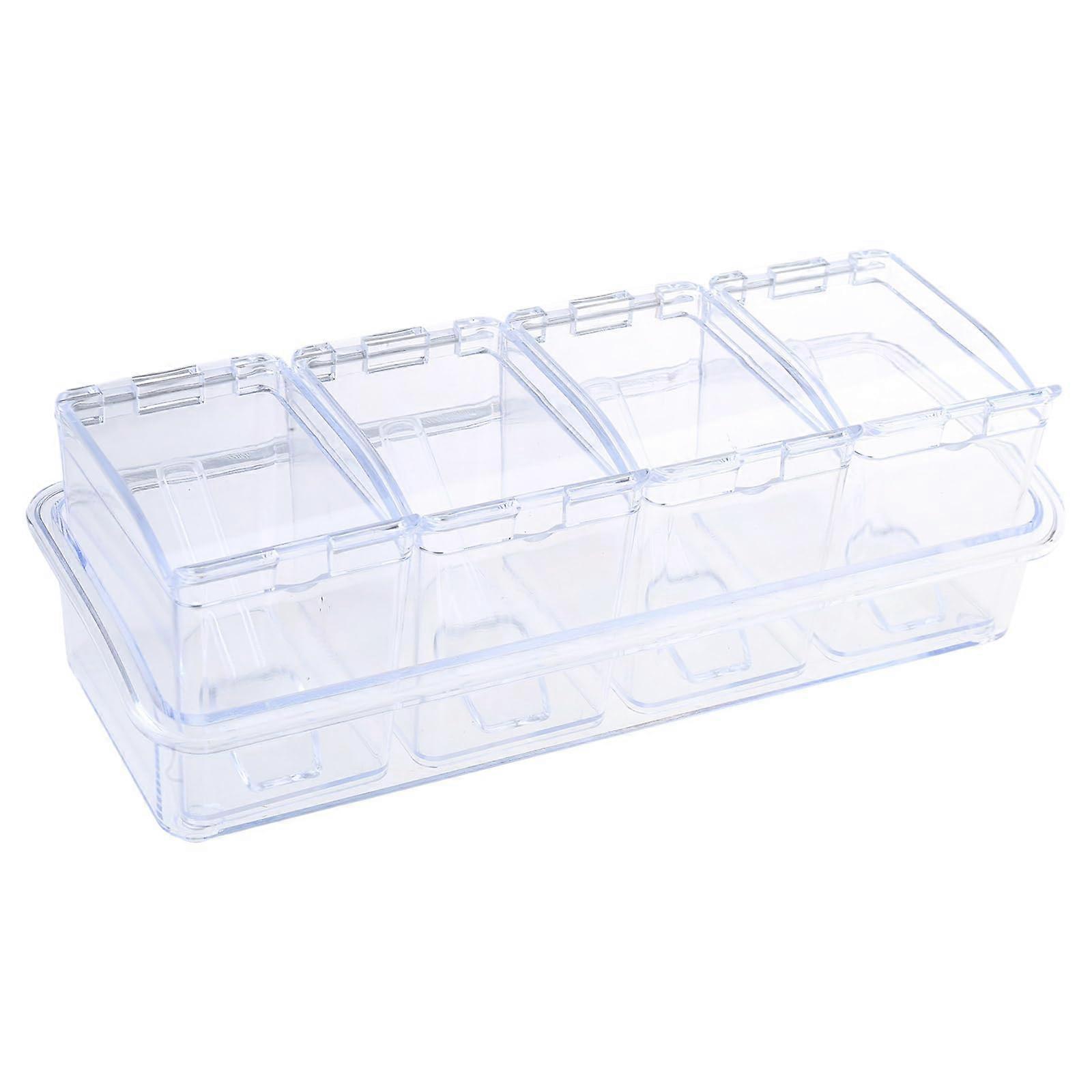 Clear Seasoning Container With 4 Compartments, Transparent Condiment Storage Box With Spoon
