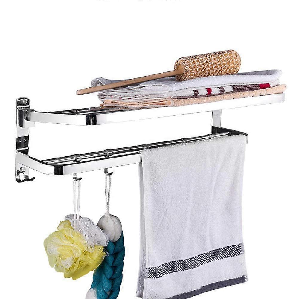 Towel Rails WallMounted Foldable MultiBar Towel Rack With Movable Hook 50 Cm Double Layer Hotel Rail Shelf S