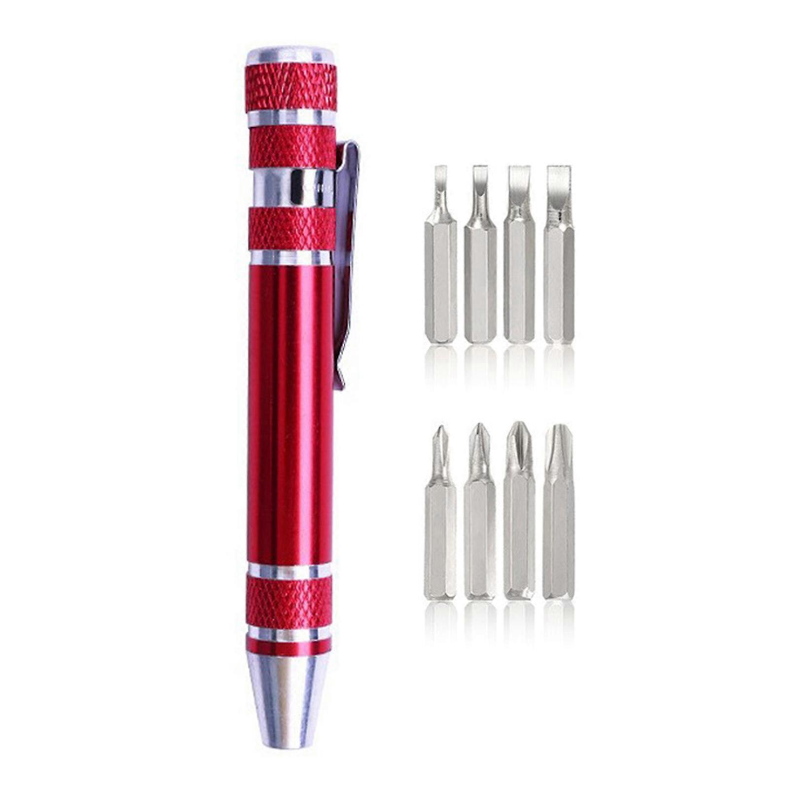 Portable Screwdriver with 8 Interchangeable Bits with Magnetic Tip for Electronic Device Maintenance  Red