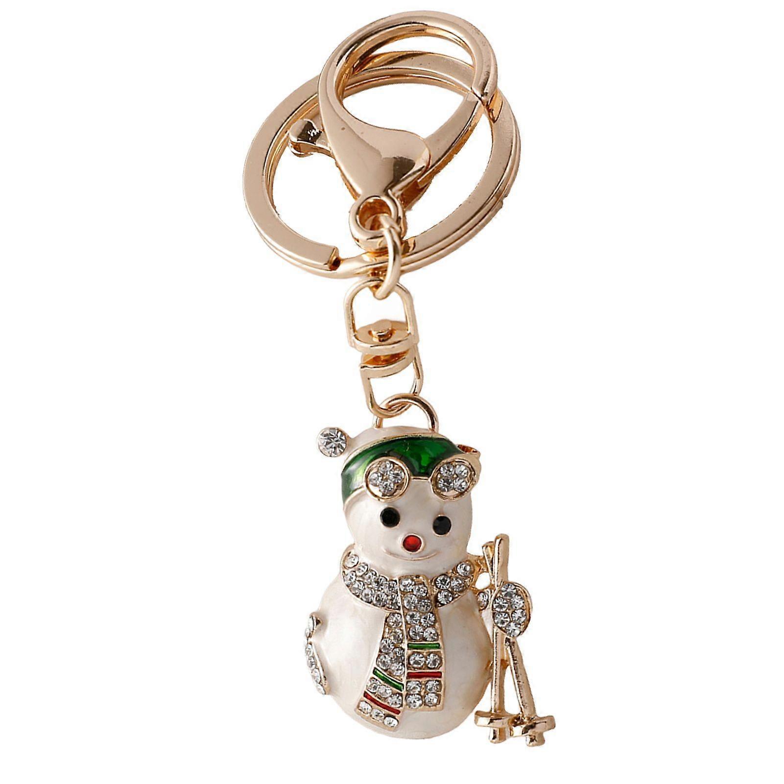 Christmas Keychain Snowman Christmas Tree Stockings Rabbit Shape Key Ring Rhinestones Inlay Key Organizer