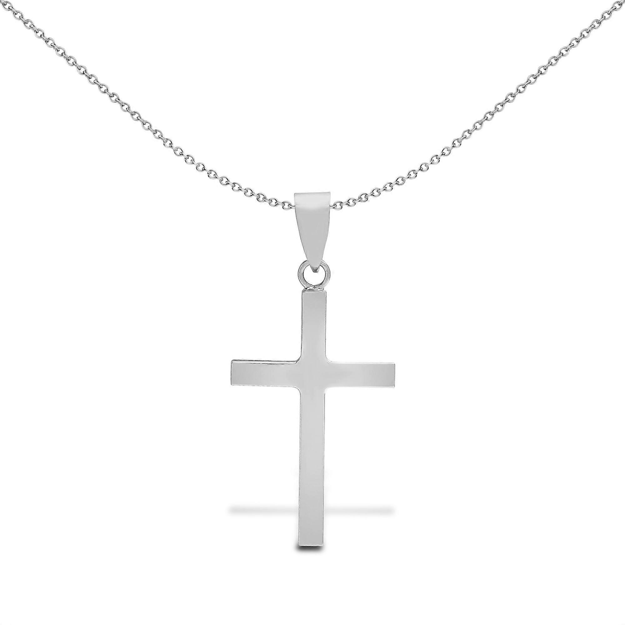 Jewelco London Solid 9ct White Gold Plain Cross Pendant