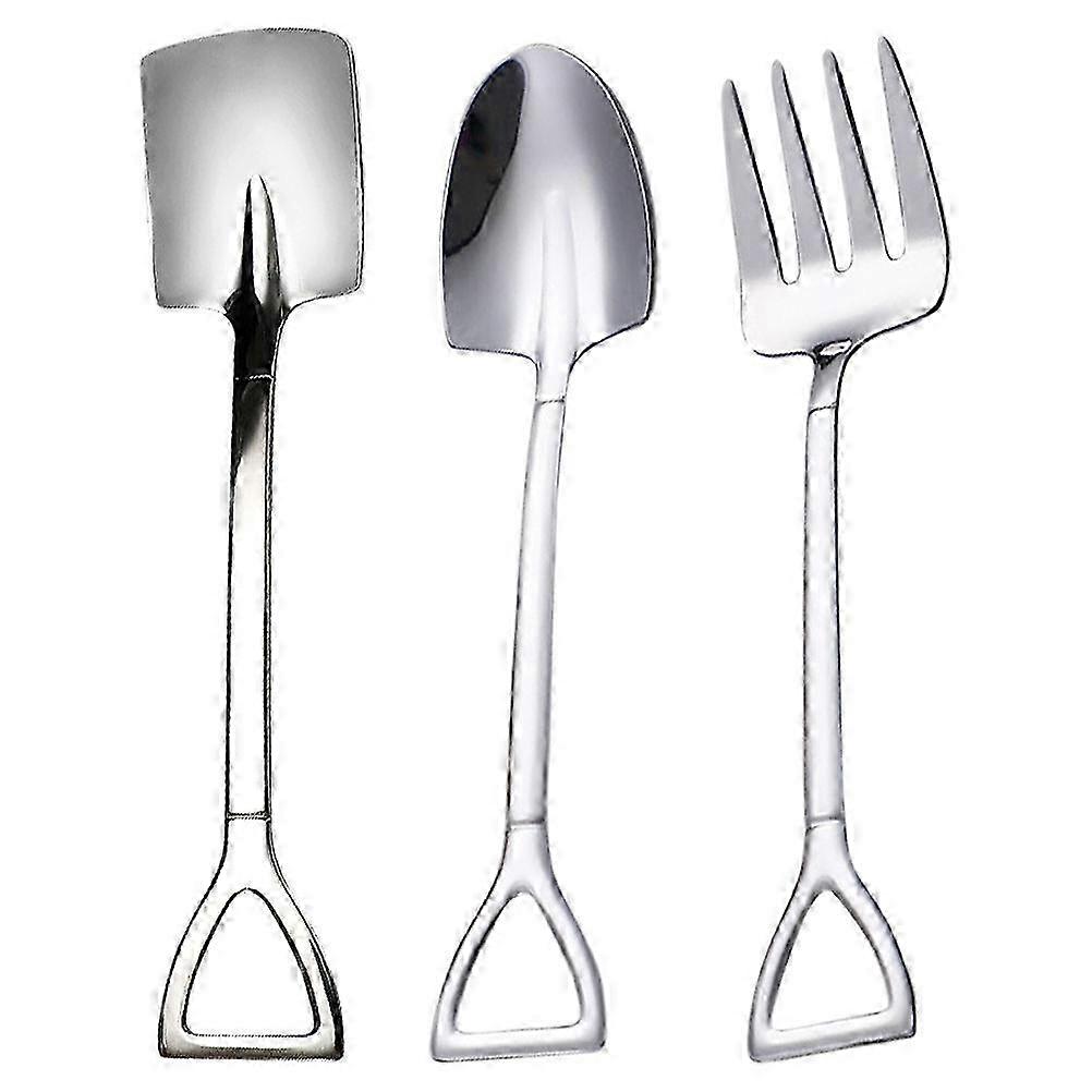 1 Set of Water Mixing Spoon Soup Enjoy Spoon Cake Fork Metal Handle Fork Spoon