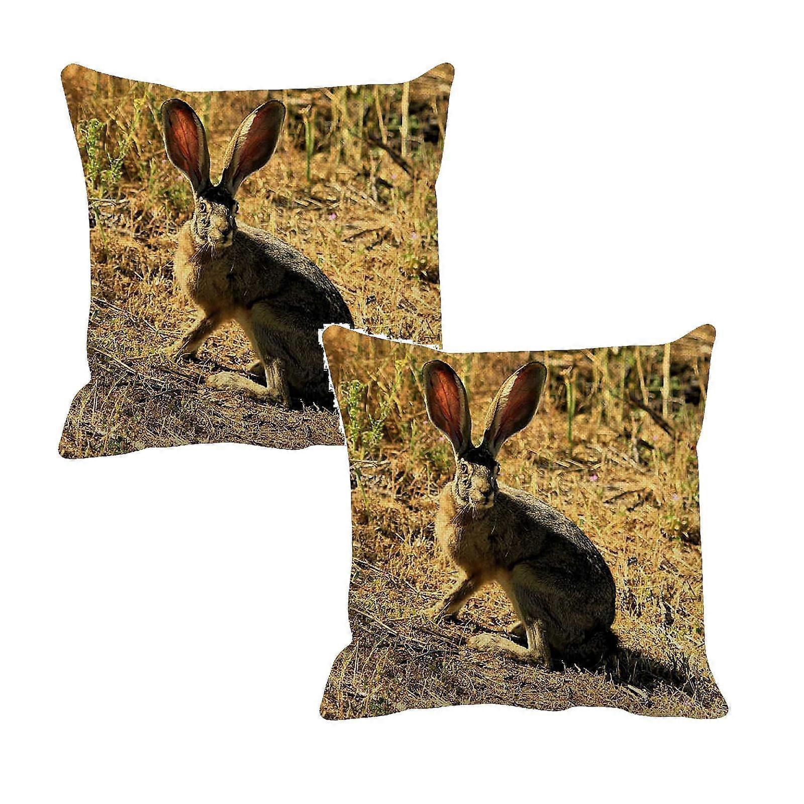 Xubond Easter Linen Pillow Cover Rabbit Pattern Pillow Case Multi-color Fabric