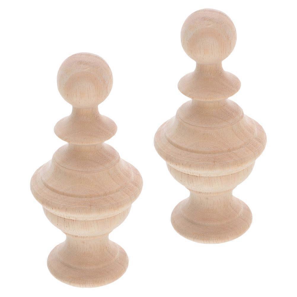 Khaki Solid Wood Finials for Beds Offering Decorative Touch 2Pcs Set