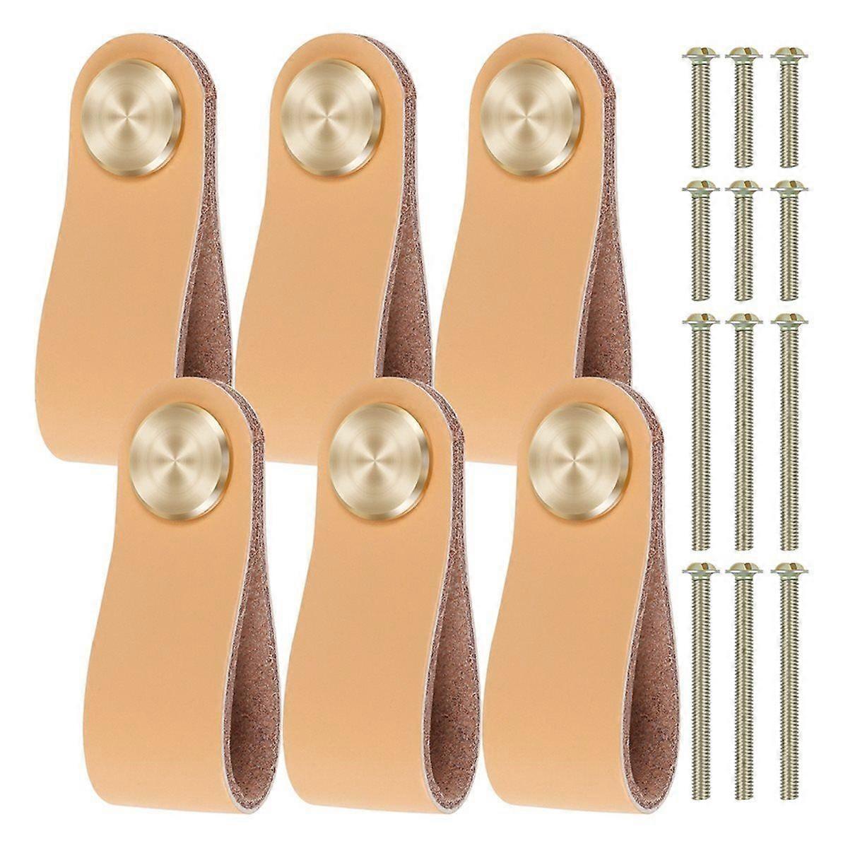 6Pcs Leather Drawer Pulls Thickened Leather Cabinet Handle with Screws Multi-Purpose Leather Knobs
