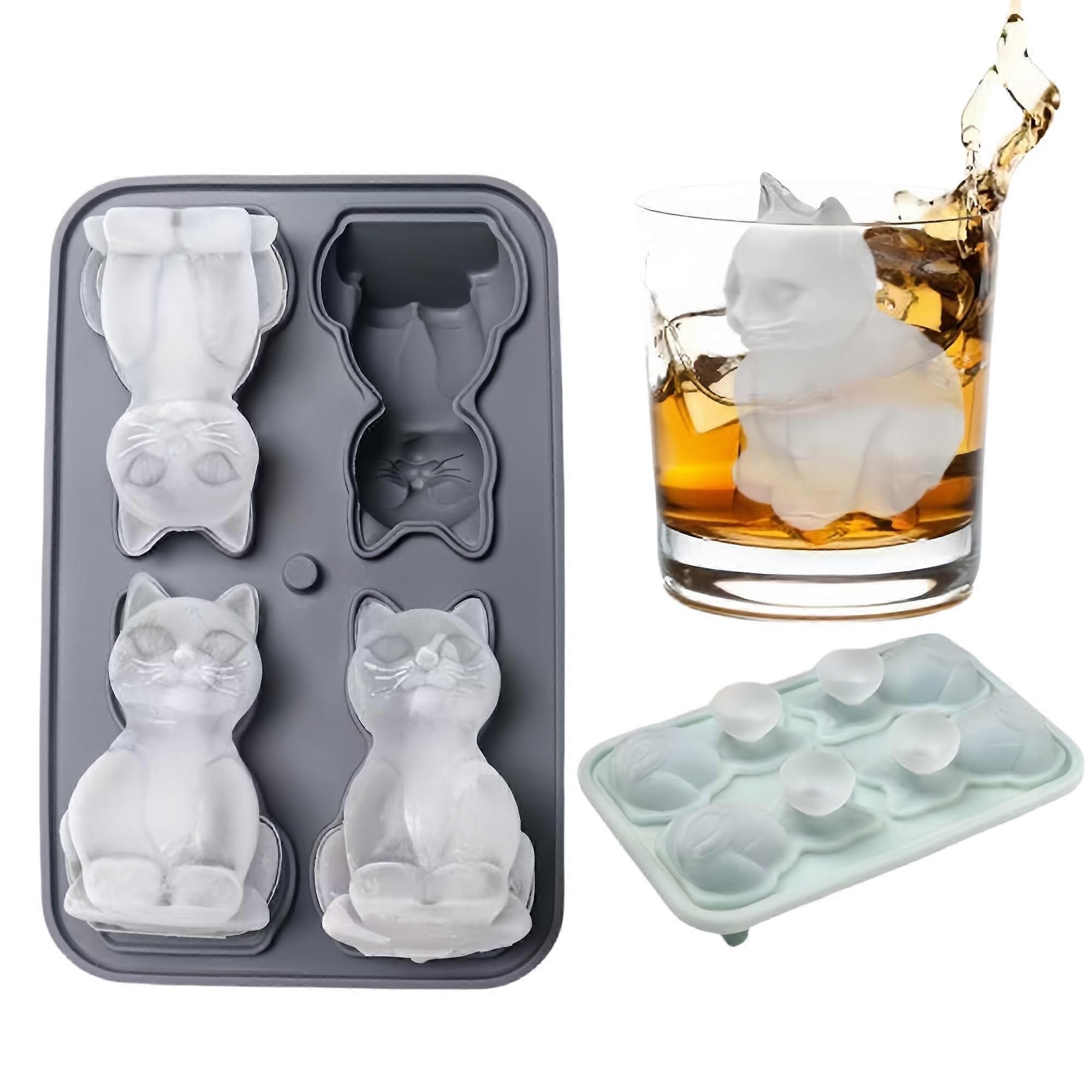 Cat Ice Cube Tray Silicone Mold  Reusable Cat Shape for Whiskey, Cocktails, Candy and Desserts