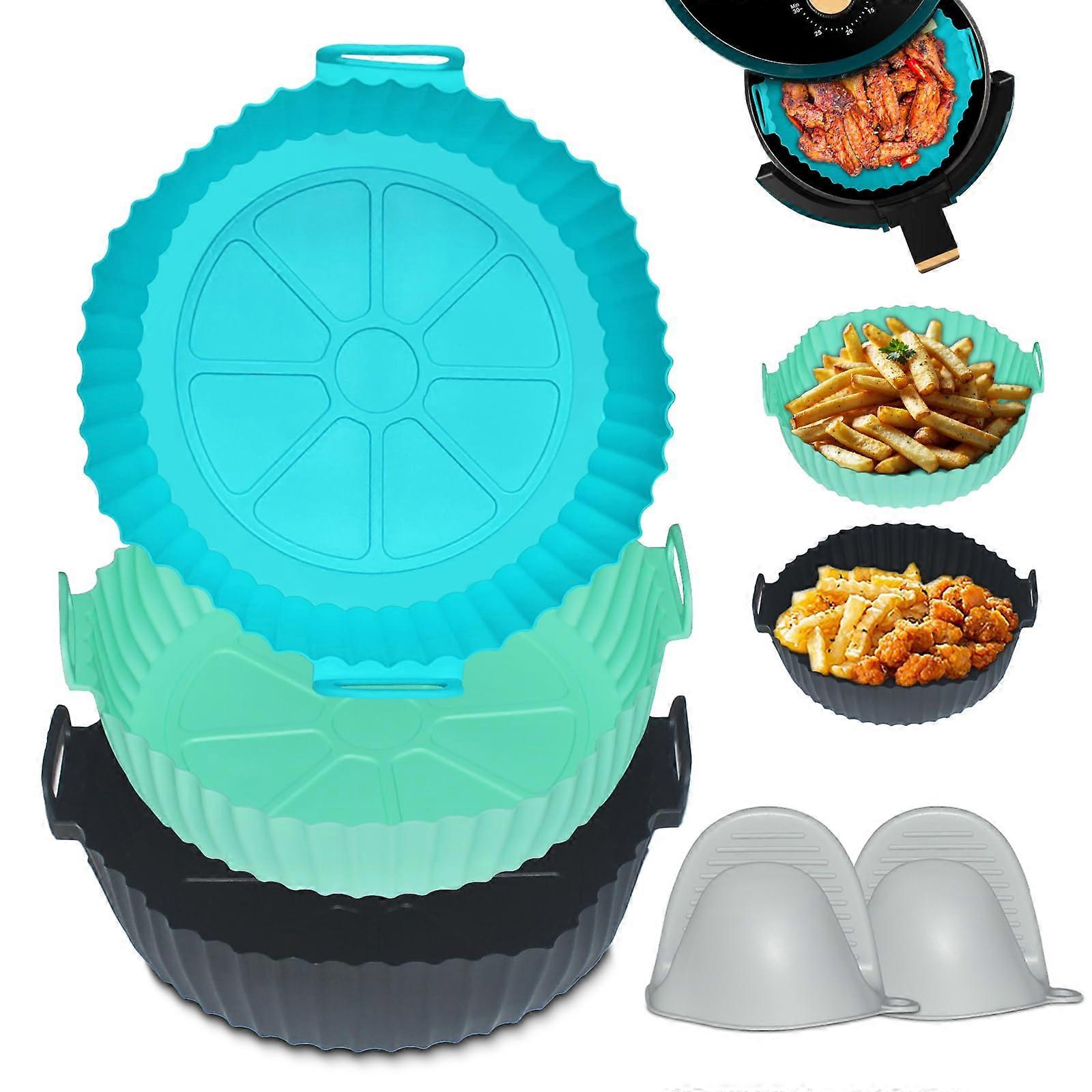 3 Pack Reusable Silicone Air Fryer Liners 8 Inch with Easy Lift Handles for 3QT5QT, Nonstick