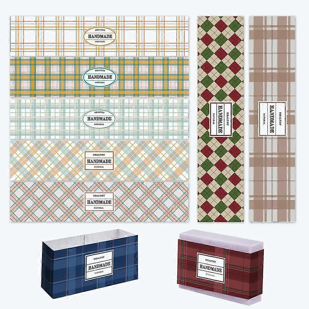90PCS Tartan Soap Wrapper 9 Style Kraft Soap Labels Vertical Soap Paper Tag Soap Sleeves Covers Tape Band Label for Handmade Soap Lotion Bars Bath Gif