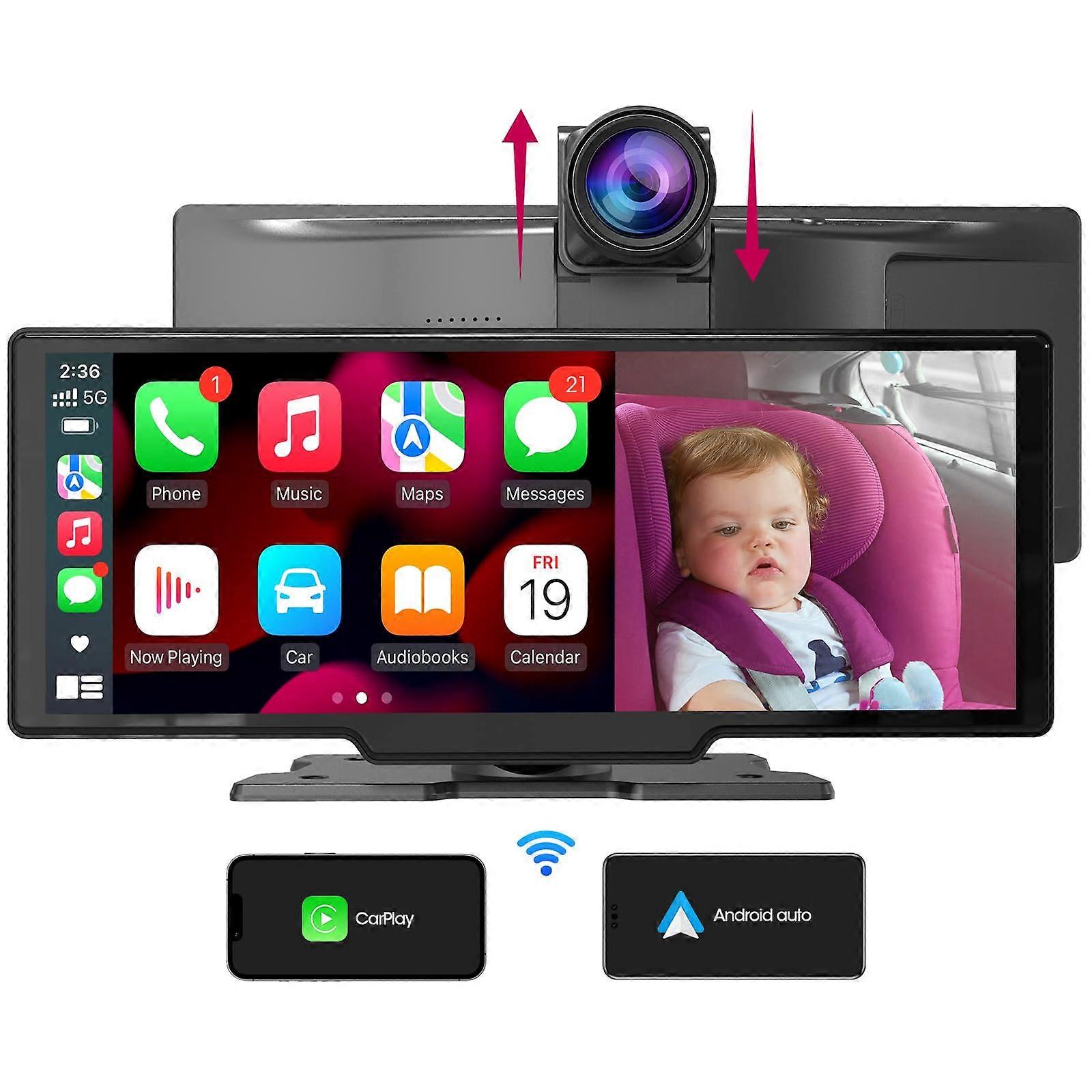 Wireless CarPlay Compatible and Android Auto Compatible 10.26' HD Touchscreen with 2.5K Dash Cam GPS Bluetooth