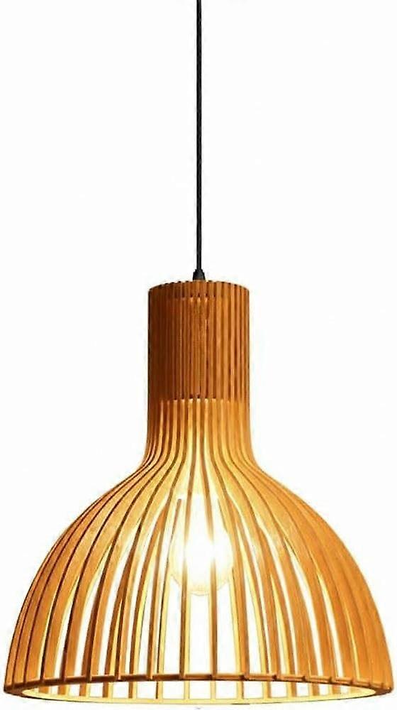 Pendant Light Nordic Wood Bell Shape with Natural Oak Finish, Adjustable Height Ceiling Lamp
