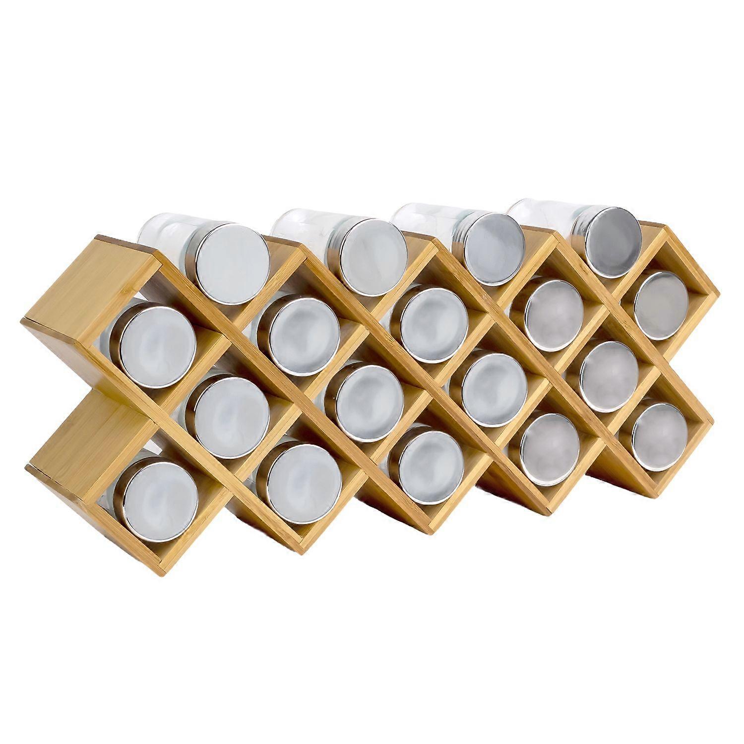 Spice Rack Set of Bamboo Spice Rack with 18 Spice Jars - 43 x 9.5 x 18 cm - Storage Holder Organizer for Spices with Label Labels