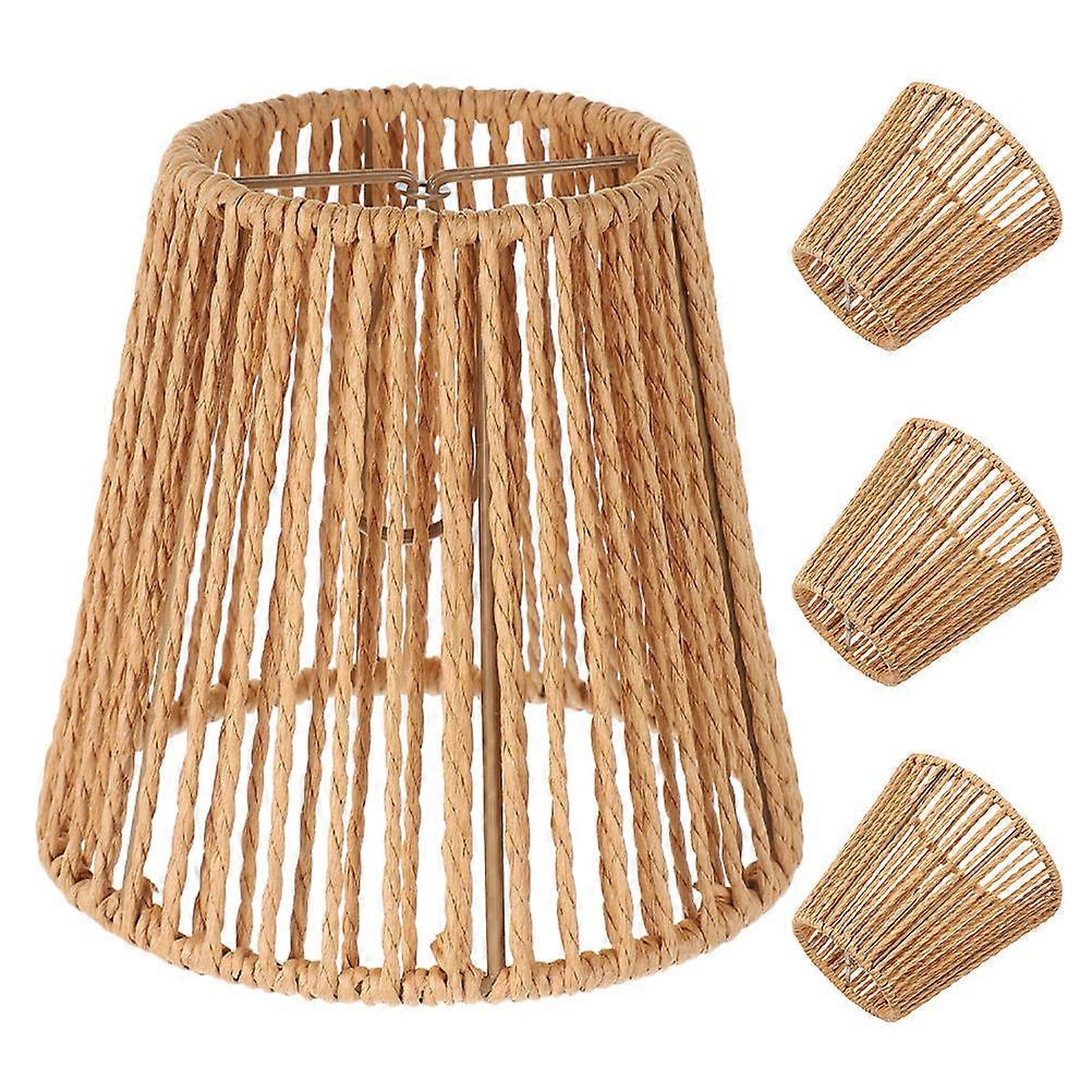 Khaki Hand Woven Lamp Shade for Rustic Pendant Light 4Pcs Simulation Rattan