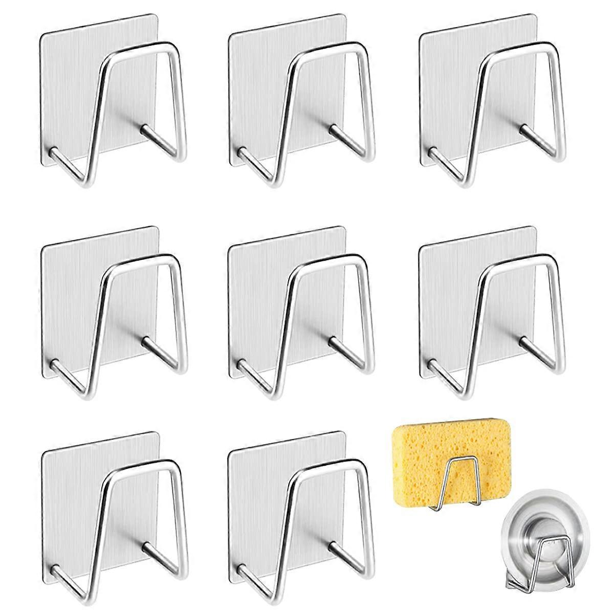 4 Pack Rustproof Stainless Steel Sink Sponge Holder with Strong Adhesive and Quick Drain Design