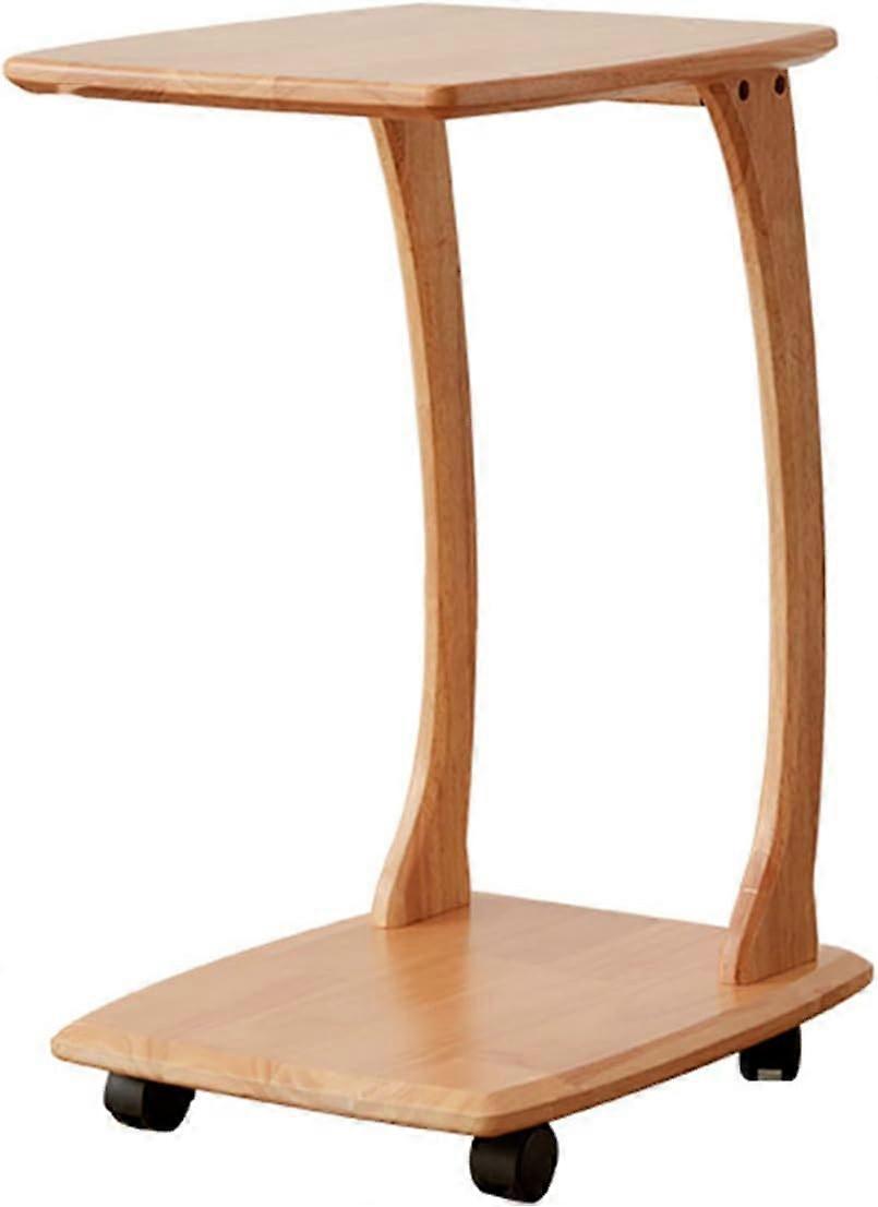 C Shaped Side Table with Wheels, 2 Tier Sofa End Table for Small Spaces, Snack Table 46x35x63CM B